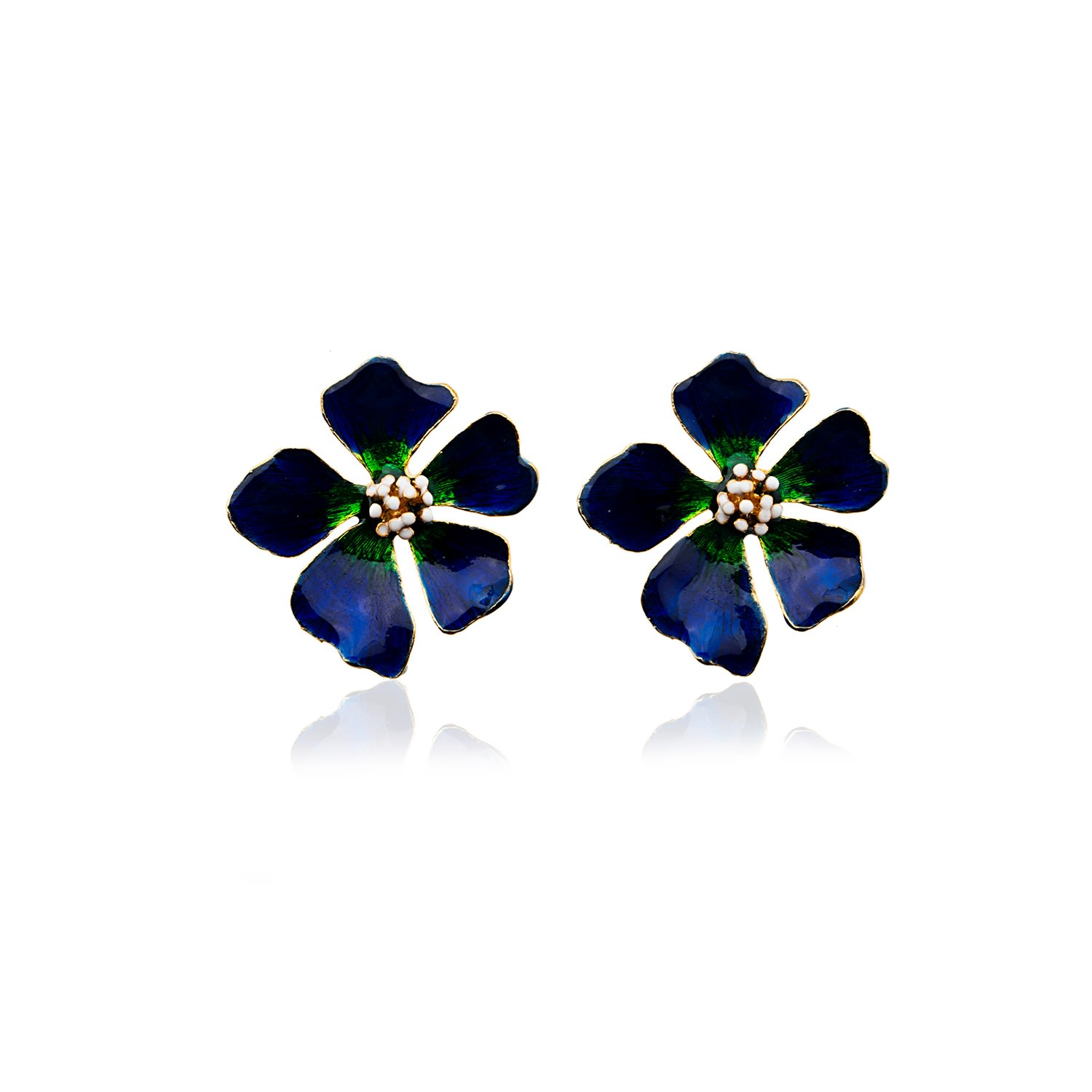 Milou Jewelry Women's Navy Blue & Green Wild Rose Flower Earrings In Multi