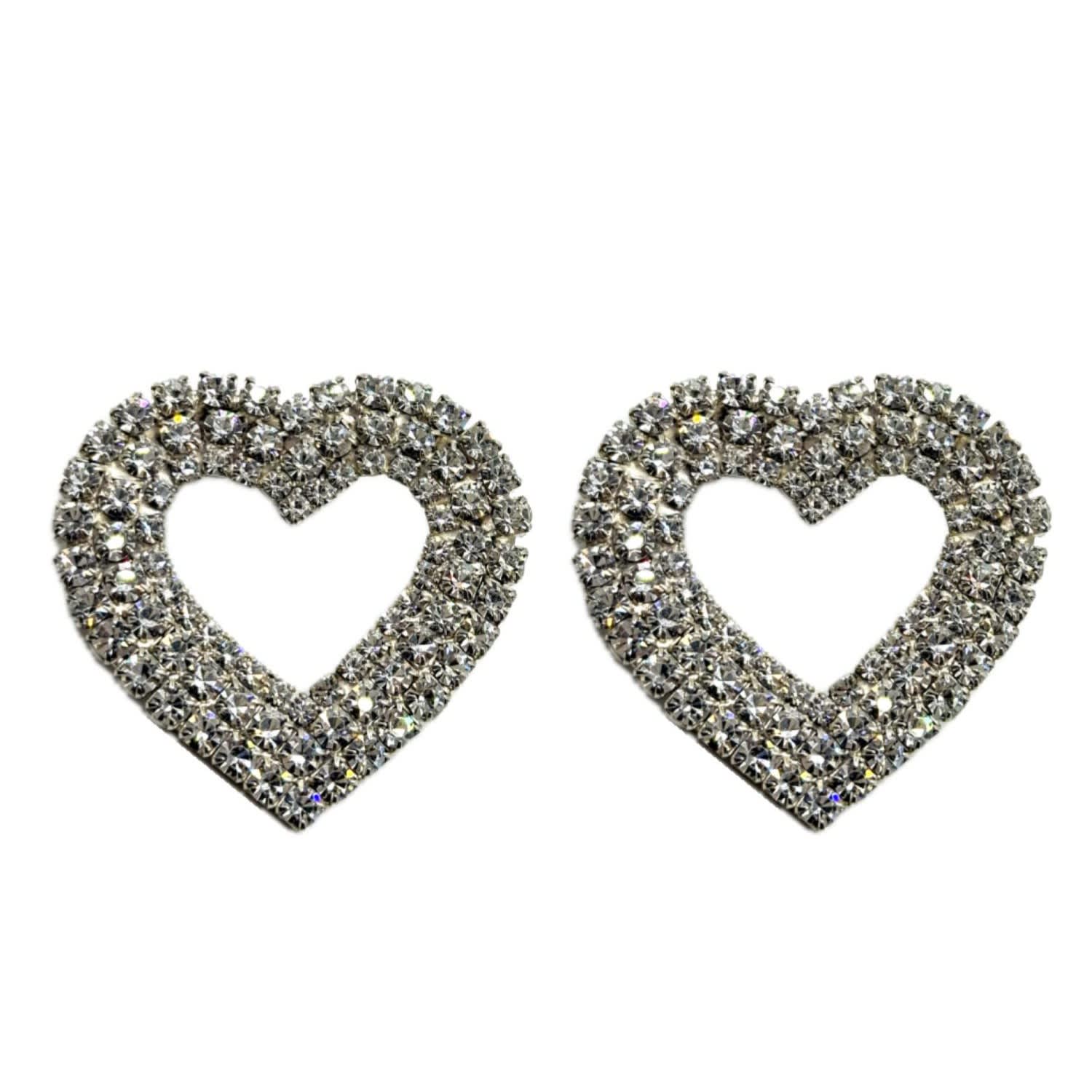 Achala Handcrafted Women's Silver / Neutrals Crystal Heart Statement Earrings