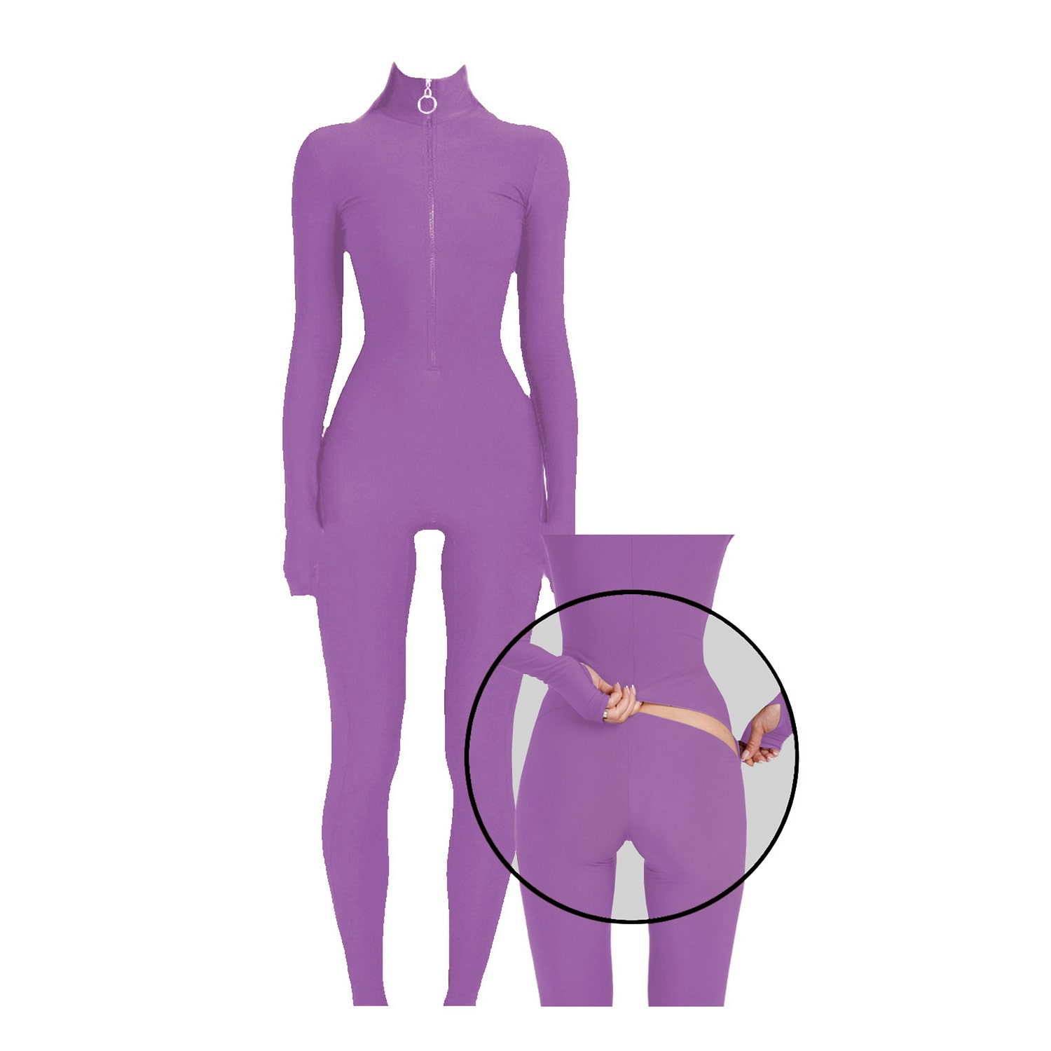 Monosuit Women's Neutrals Lavender Long Sleeve Turtleneck Zip Up Full Bodysuit Total Zipper In Purple