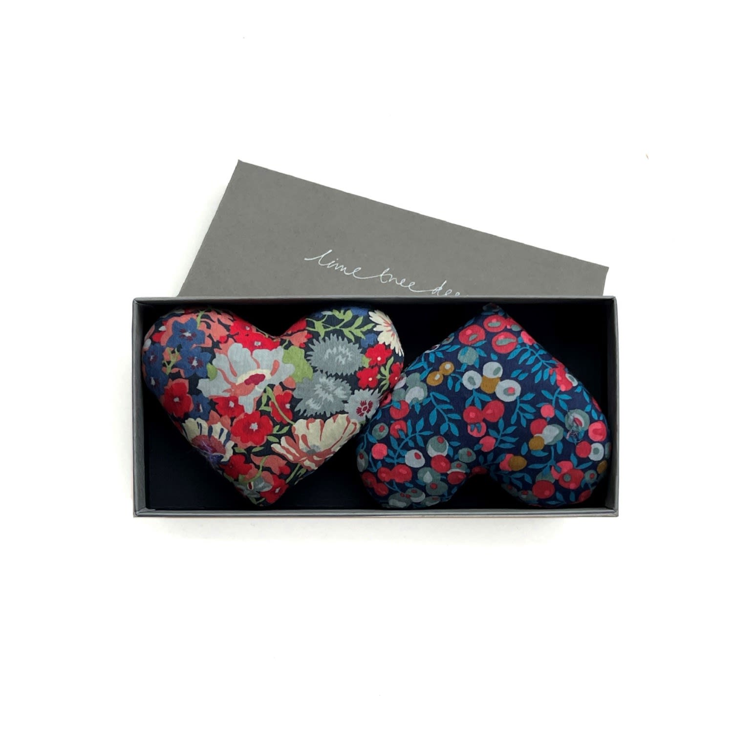 Lime Tree Design Hope & Glory Box Of Two Lavender Hearts Made With Liberty Fabric In Purple