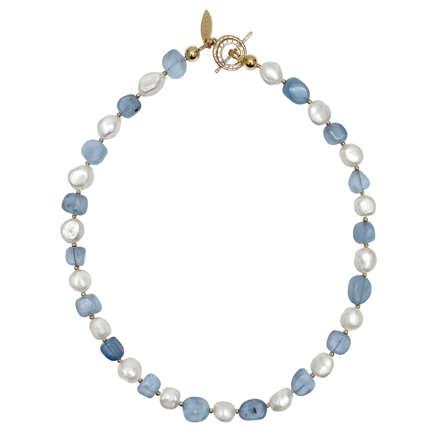 Farra Women's Blue Free Style Irregular Freshwater Pearls With Aquamarine Short Necklace