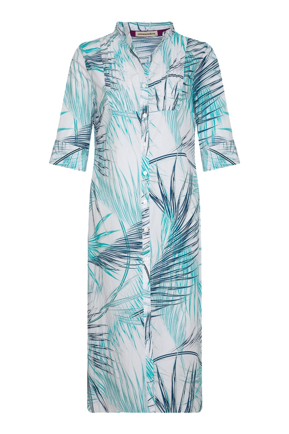 Unexpectedone Green / White Havana Dress - Women's Natural Fabric Long Sleeve Long Dress In Blue