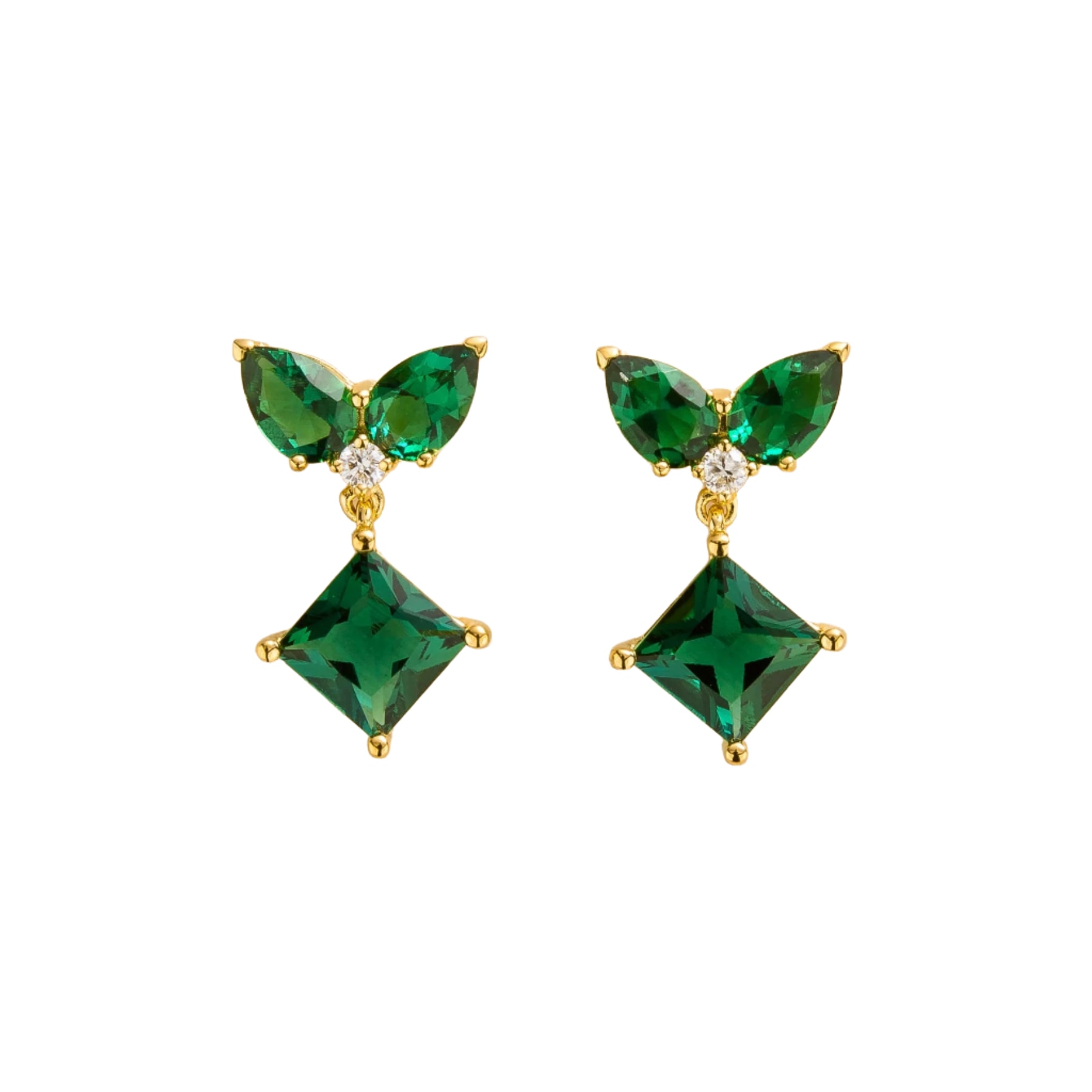 Juvetti Women's Green / White / Gold Amore Gold Earrings Emerald & Diamond In Multi