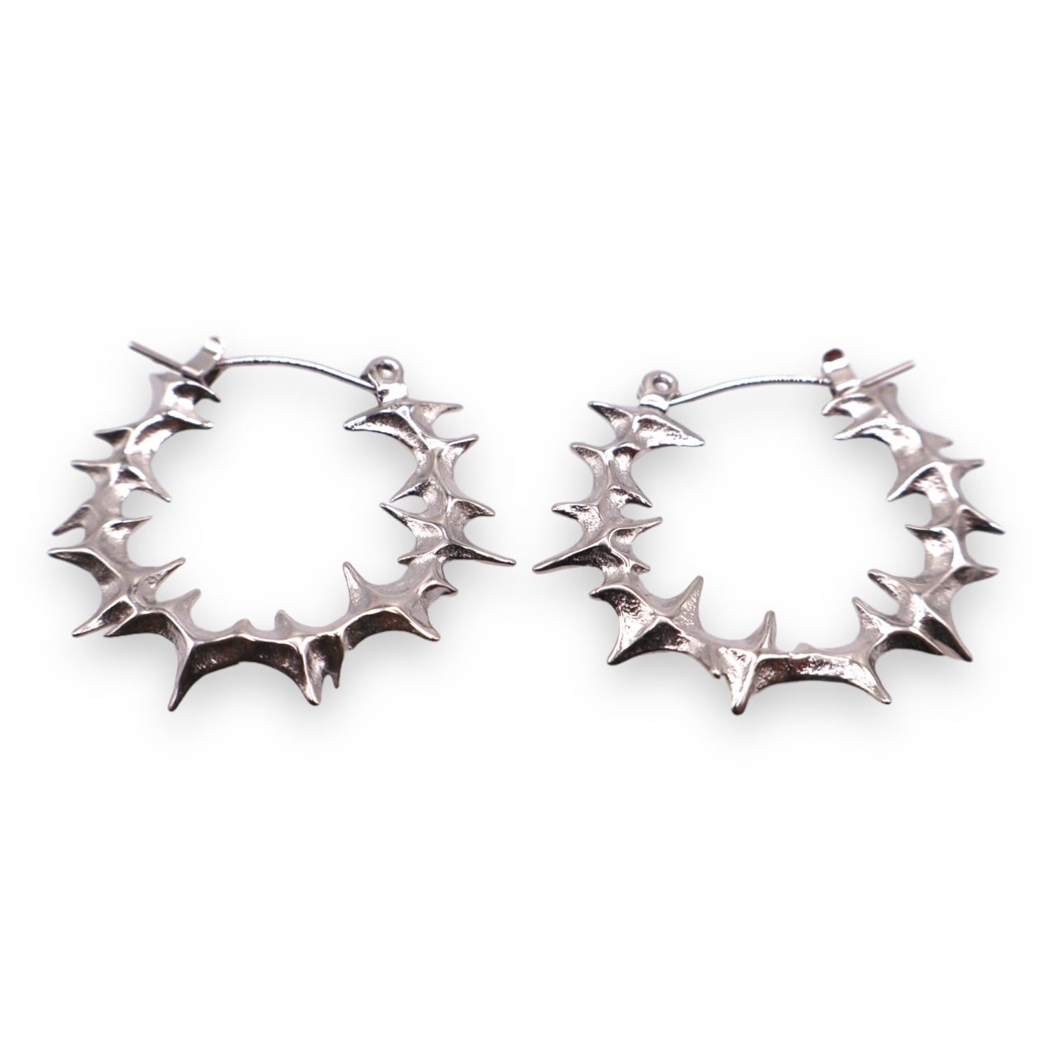 Jagged Halo Jewelry Women's Silver Yennefer Spike Hoop Earrings In White Gold