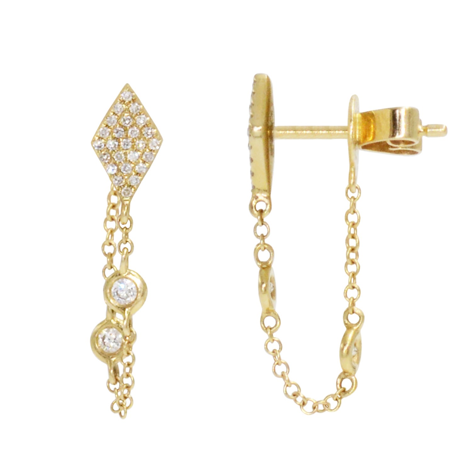 Kamaria Women's Kite Chain Studs With Diamonds In Yellow Gold In Gold