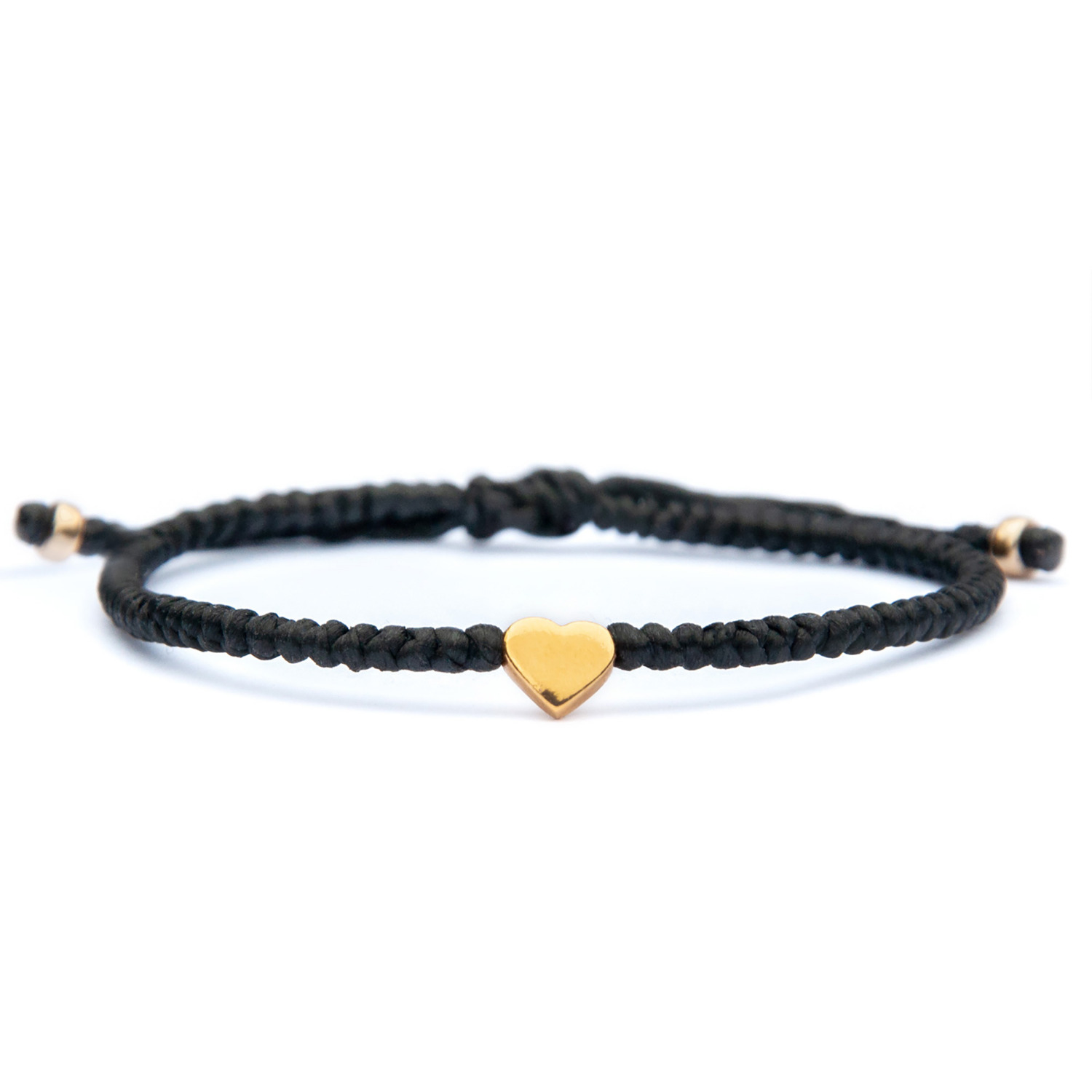Black Rope Gold Vermeil Heart Bracelet For Women | Harbour Bracelets | Wolf Badger