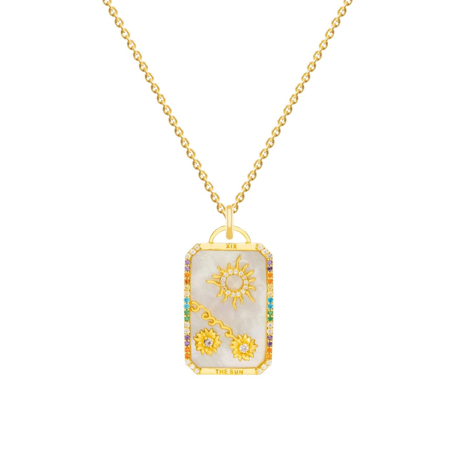 Lavani Jewels Women's White / Gold Goldplated "the Sun" Tarot Card Necklace In Gold
