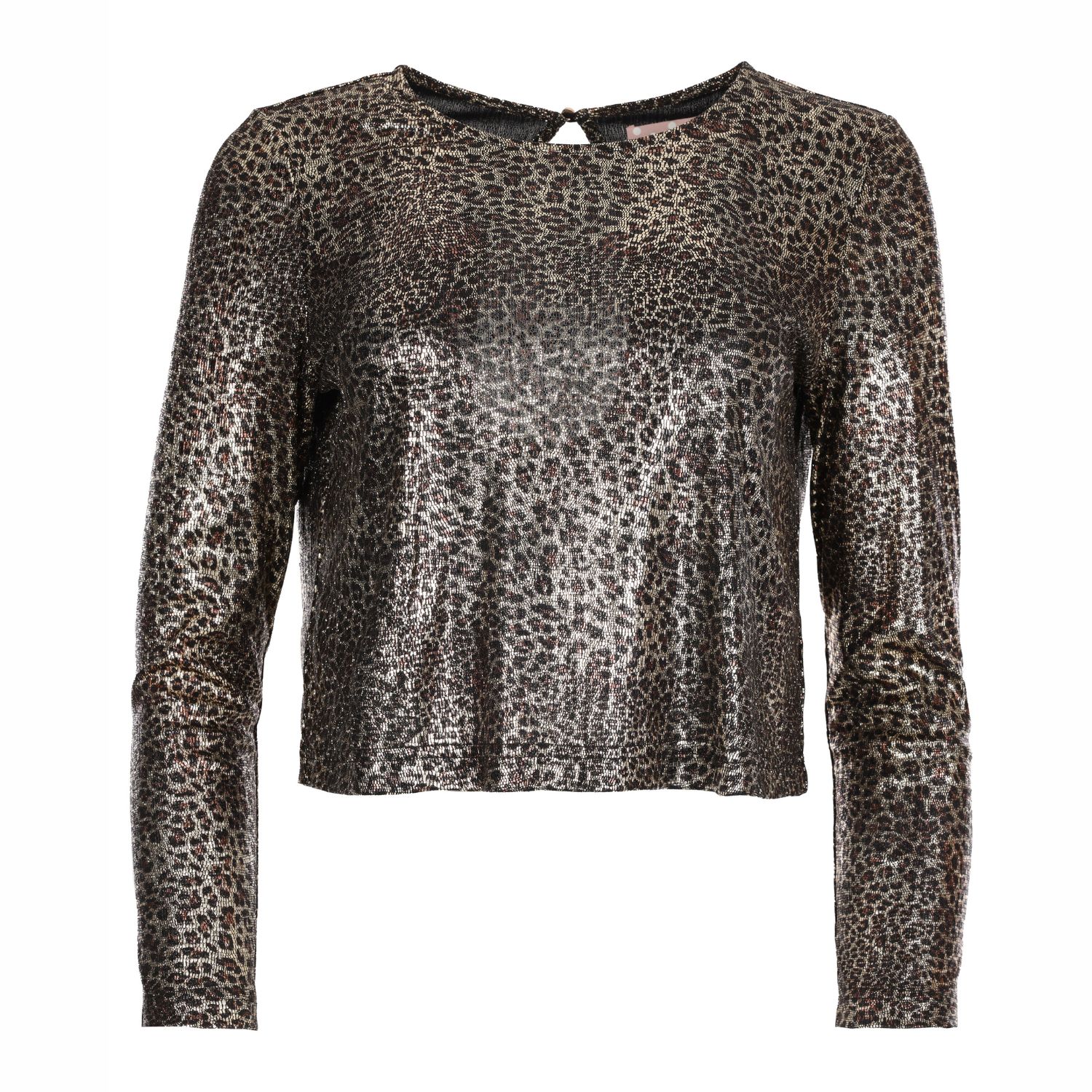 Women’s Brown Parallel Lines Metallic Leopard Print Top Small Traffic People