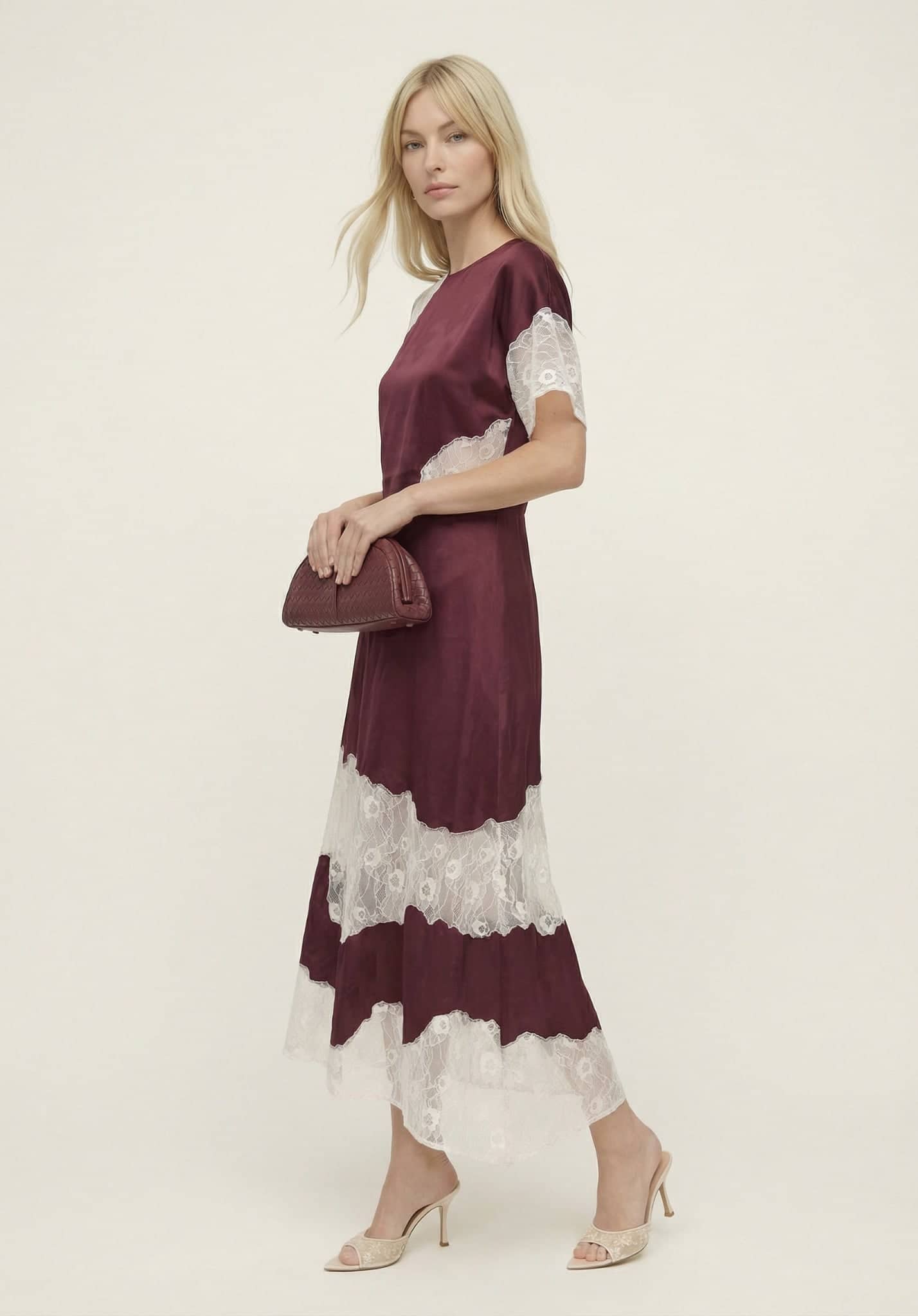 burgundy and white lace dress Selma Insert Midi In Ecru by Lily and Lionel shoulder neckline and buttons PromotionName:Pre Black Friday Sale Lululemon Align Dress - Select Jacket & Vest Size:EU46/US36