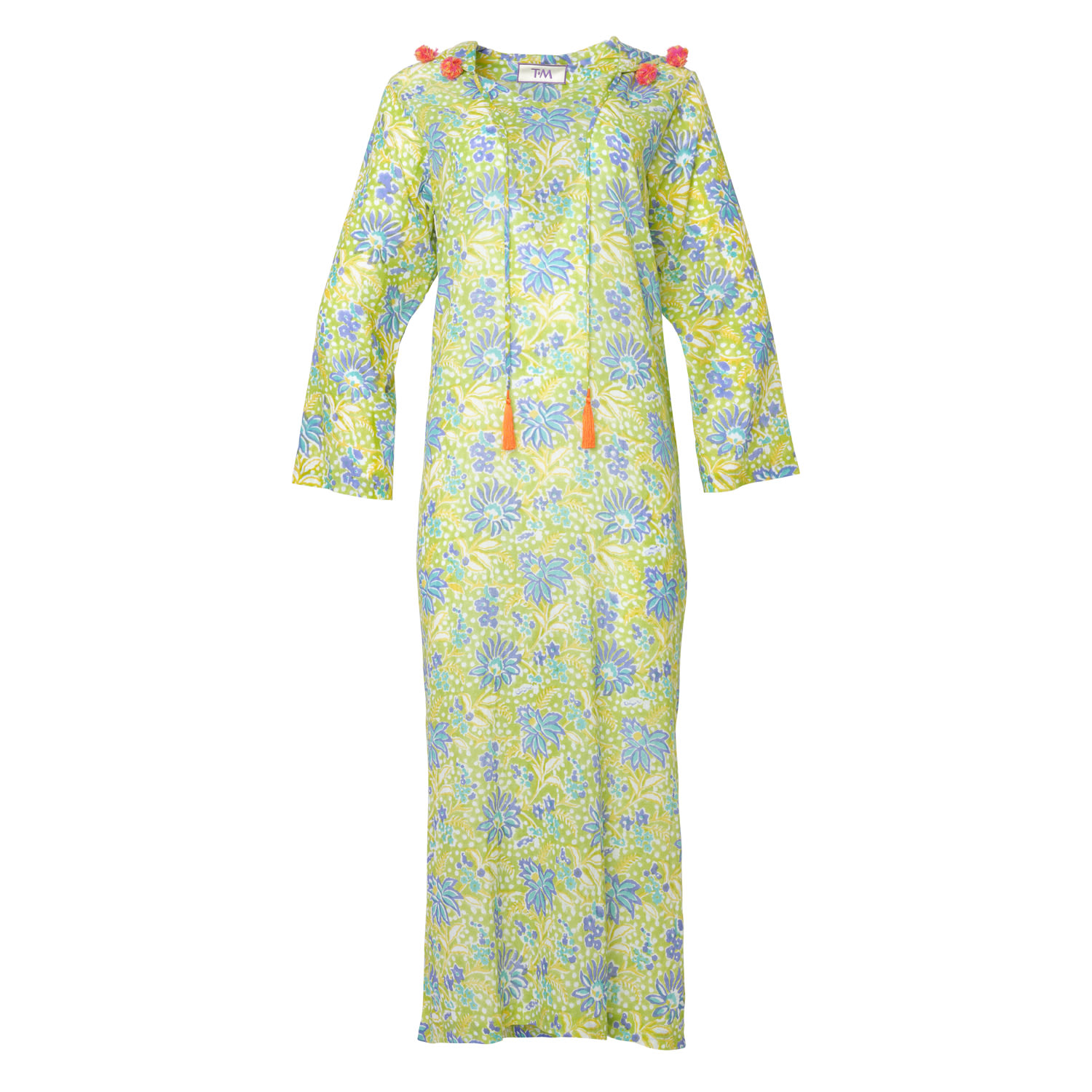 Tiger And The Monkey Women's Green / Blue / Yellow The June Cotton Blockprint Kaftan Dress In Multi
