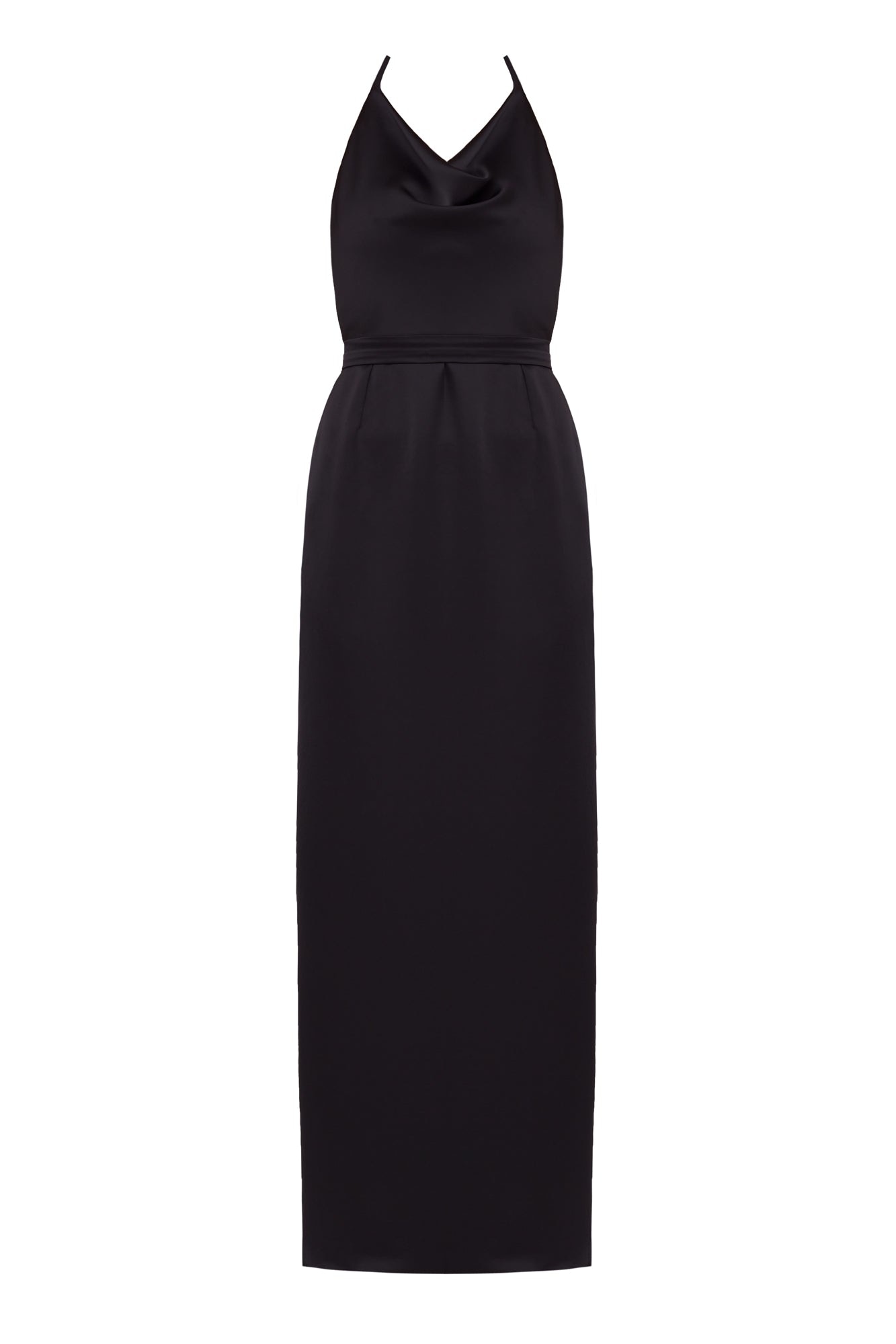 Undress Women's Kalea Black Satin Long Cowl Neck Dress