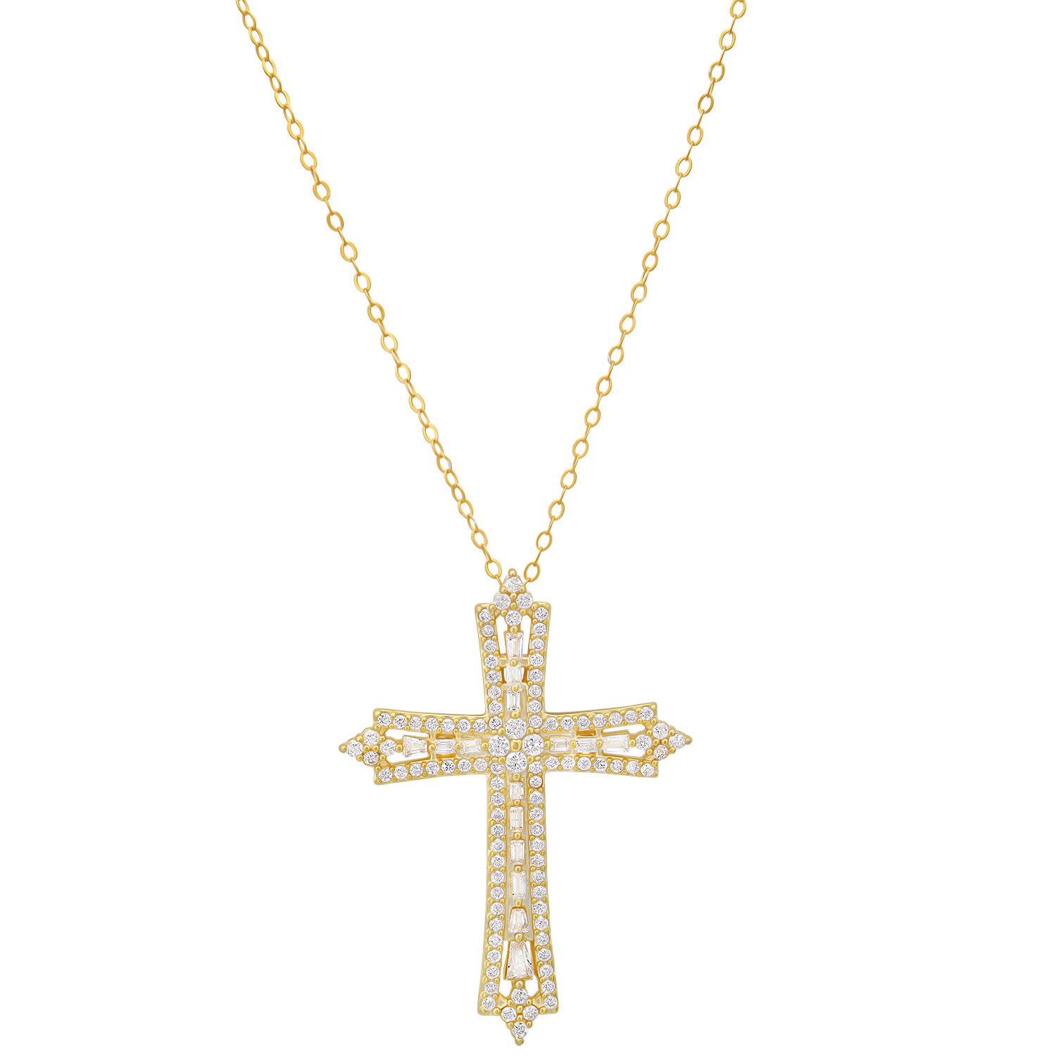 Kylie Harper Women's Gold Art Deco Diamond Cz Cross Pendant Necklace
