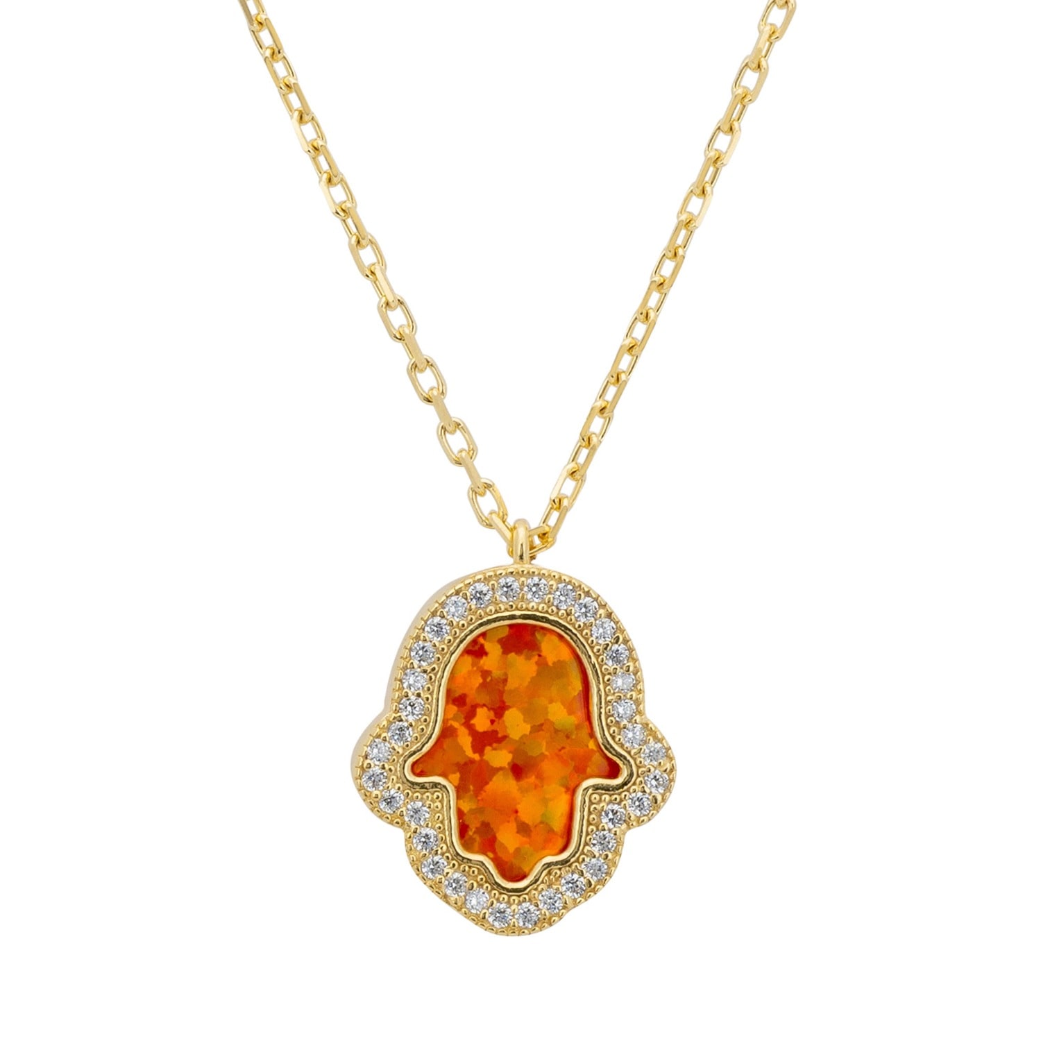 Latelita Women's Yellow / Orange / Gold Hamsa Opalite Fire Opal Necklace Gold