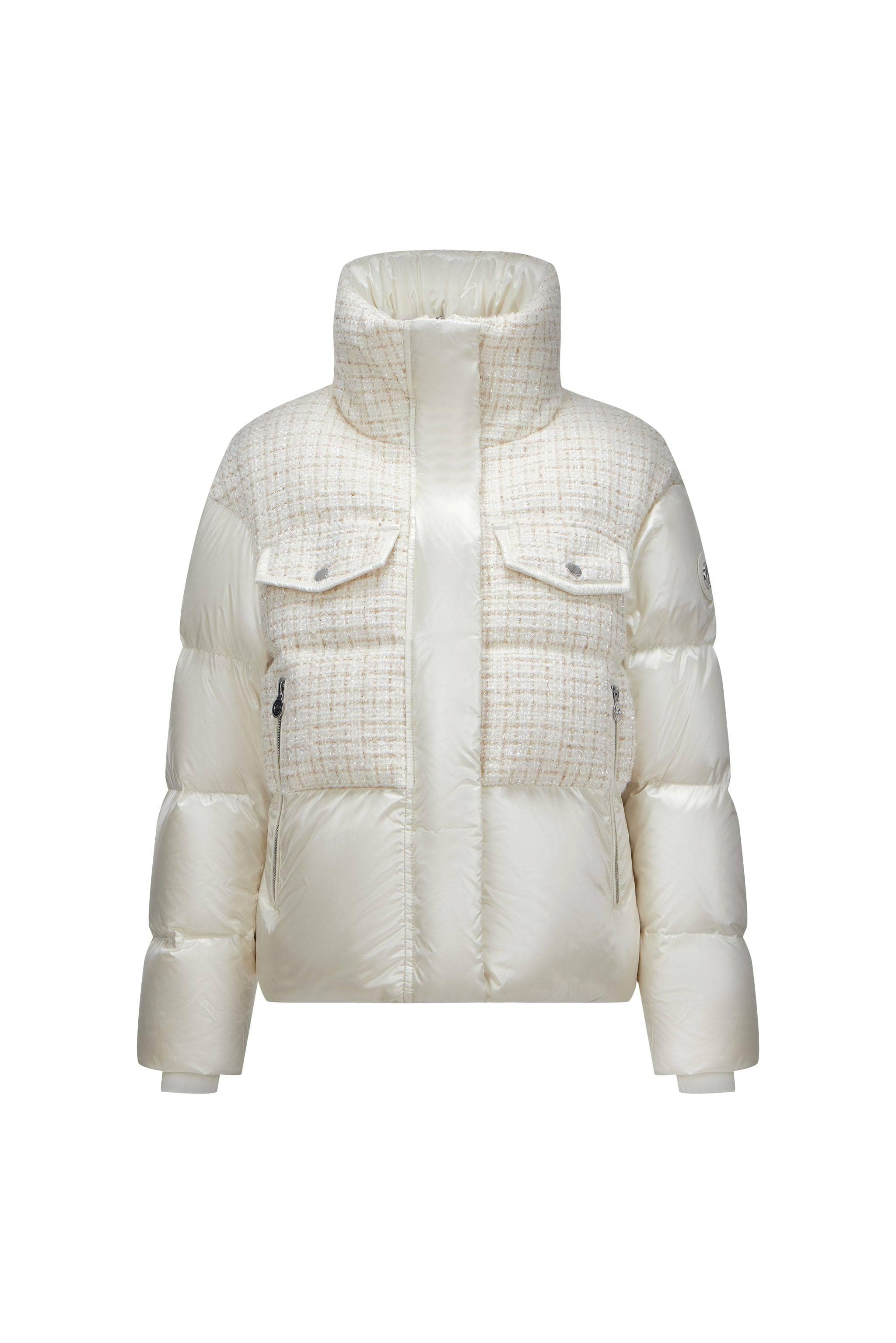 Womens Premium Puffer Goose Down Jacket White And Golden Check