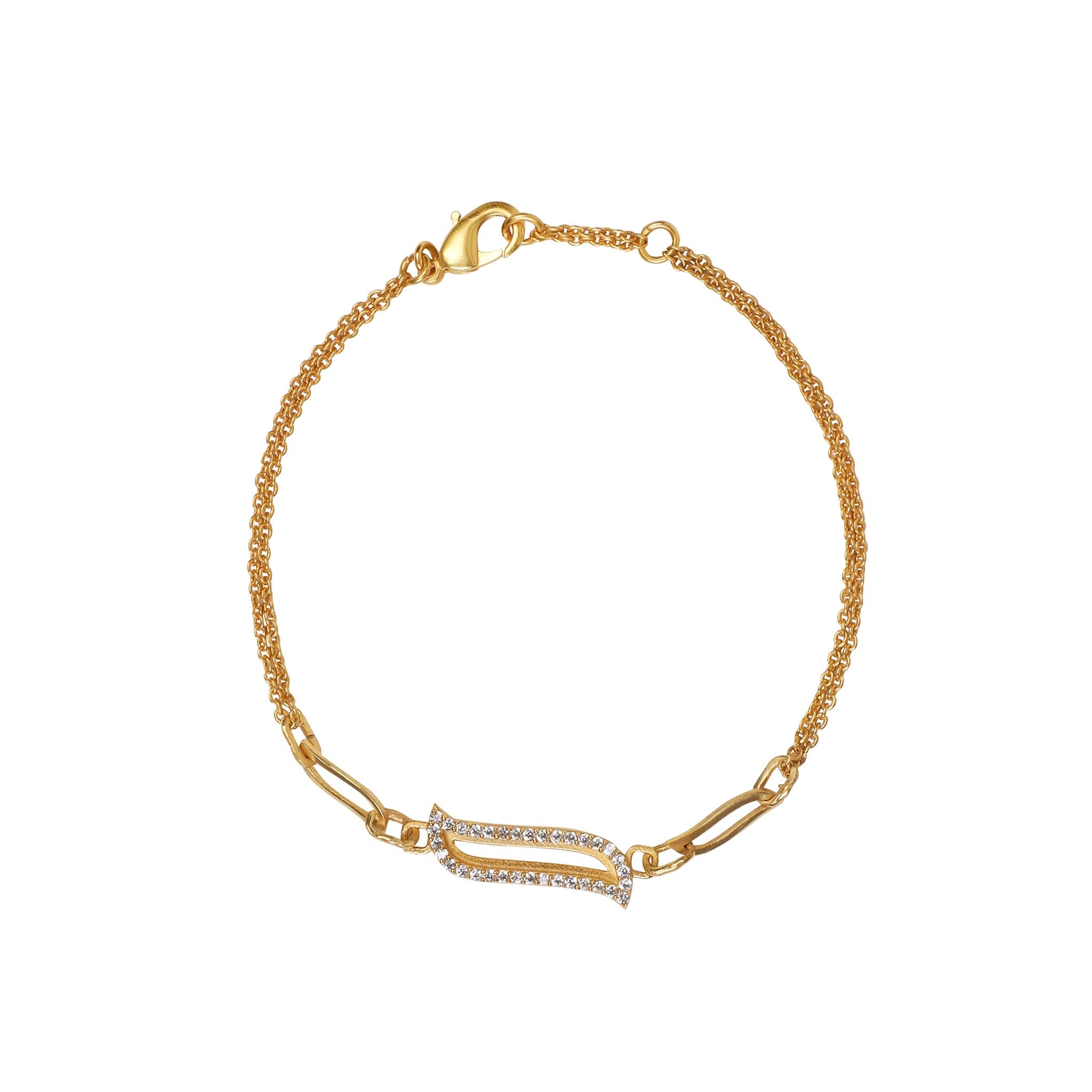 Lila Rasa Women's Gold Double Chain Bracelet - Cubic Zicronia  Wave Symphony In Gold