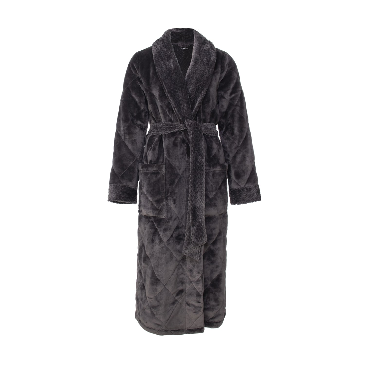 Pretty You Women's Black Quilted Velour Robe In Raven In White