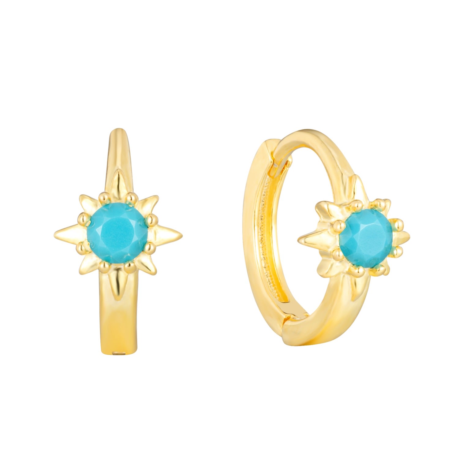 Women’s 22Ct Gold Vermeil Star Set Turquoise Hoops Seol + Gold