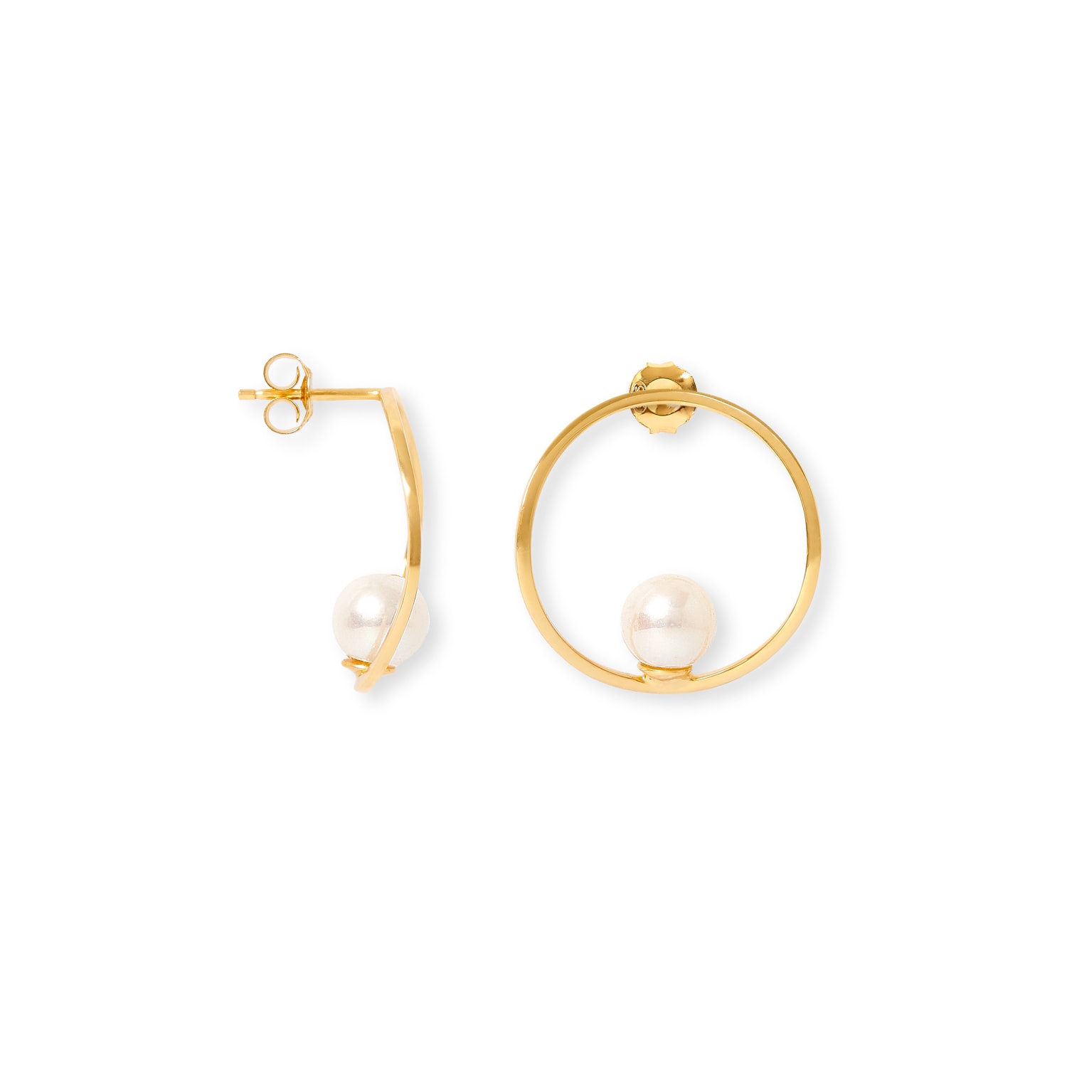 Women’s Gold / White Gratia Large Gold Curved Circle Stud Earrings With Cultured Akoya Pearl Pearls of the Orient Online