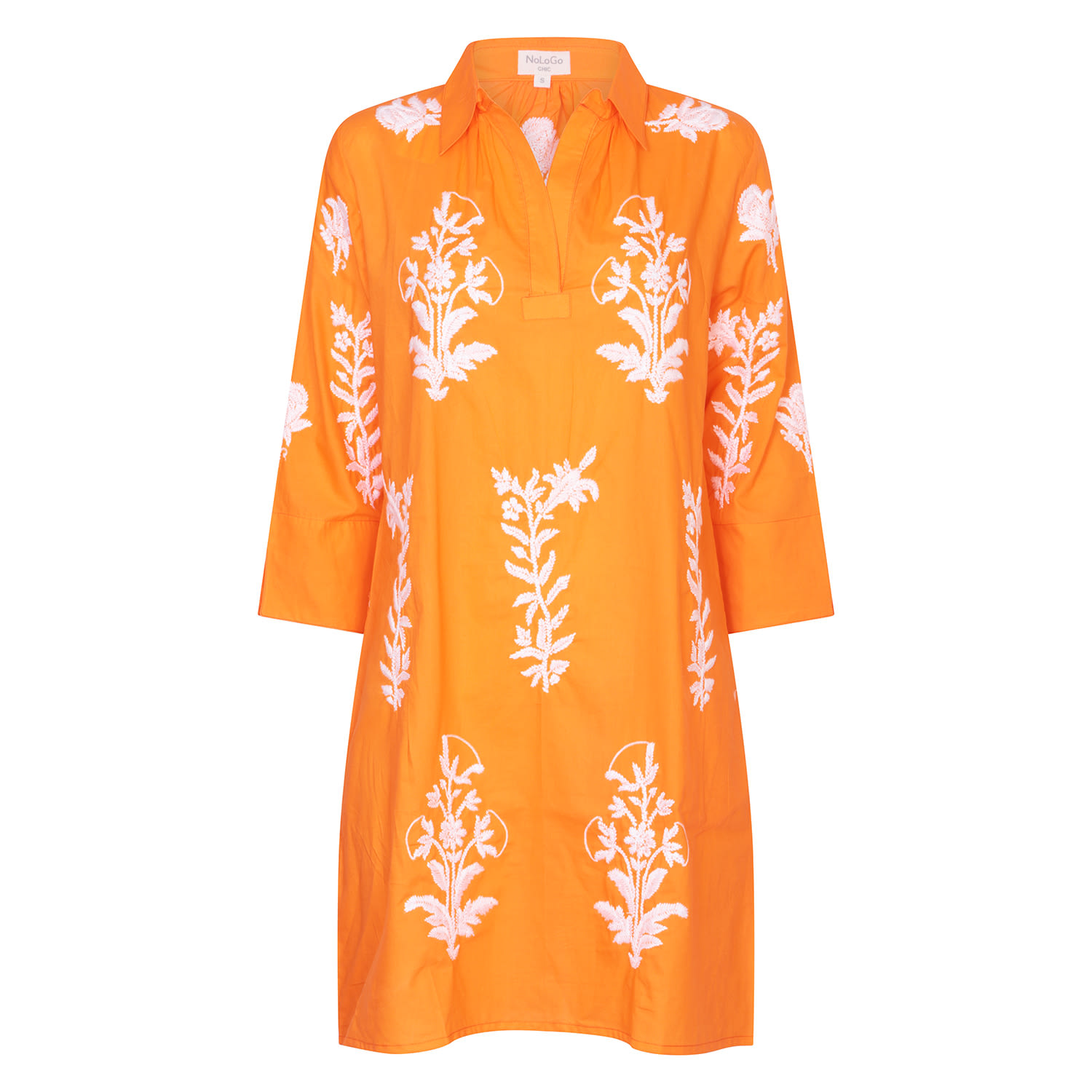 Nologo-chic Women's Yellow / Orange Short Tourist Dress Satsuma With White Embroidery Cotton In Yellow/orange
