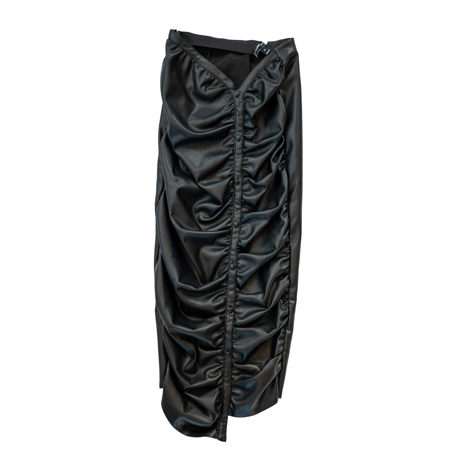 Circular Path Women's Black Vegan Leather Ruched Skirt
