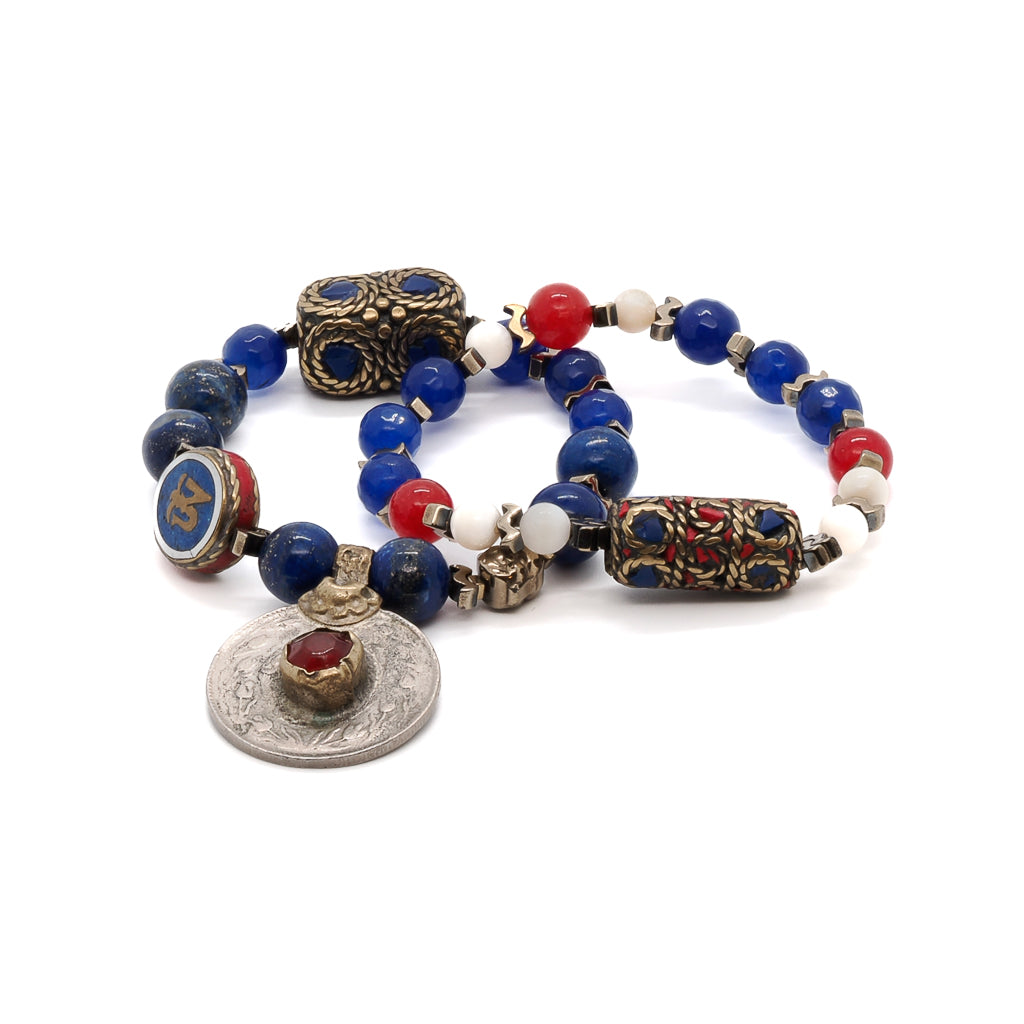 Women’s Silver / Blue / White Lapis Lazuli Stone Tibetan Charms Unique Bracelet Set - Blue Ebru Jewelry