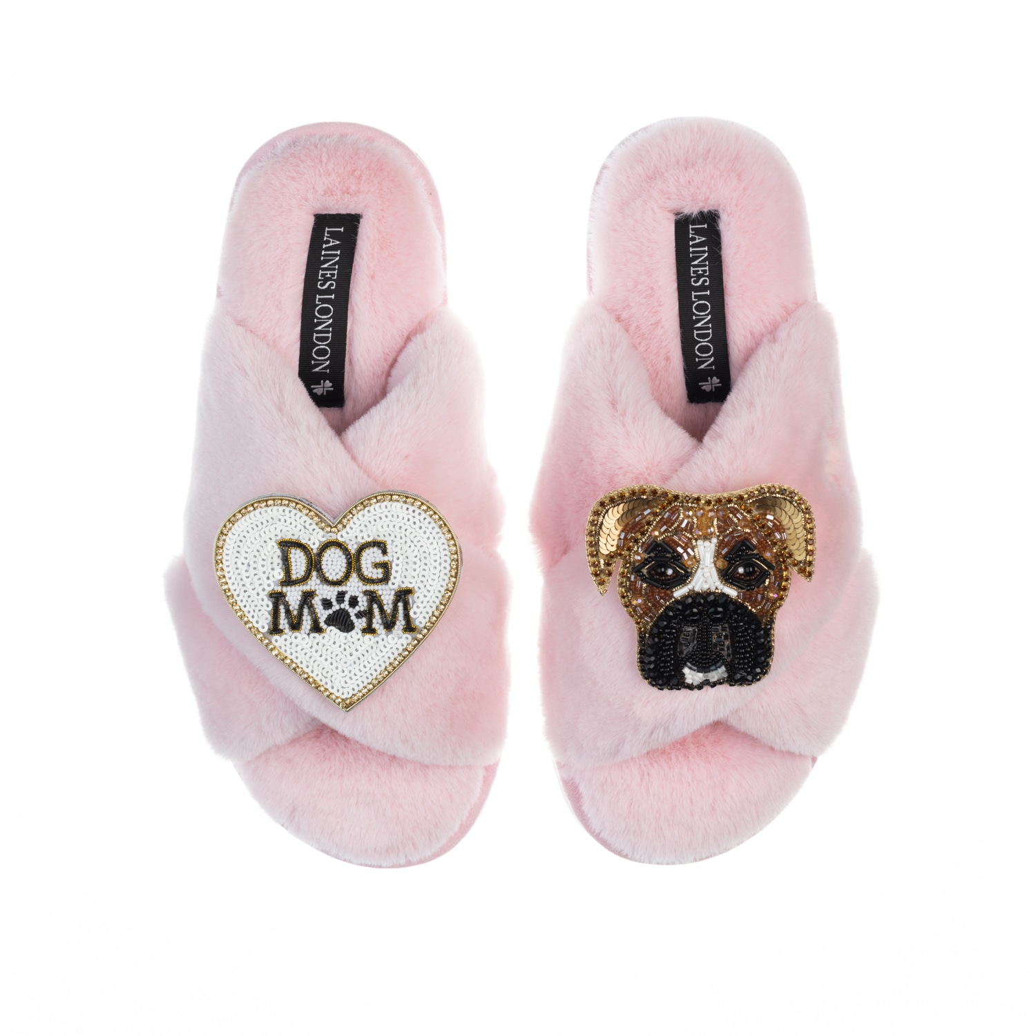 Laines London Women's Pink / Purple Classic Laines Slippers With Pip The Boxer & Dog Mum / Mom Brooches - Pink