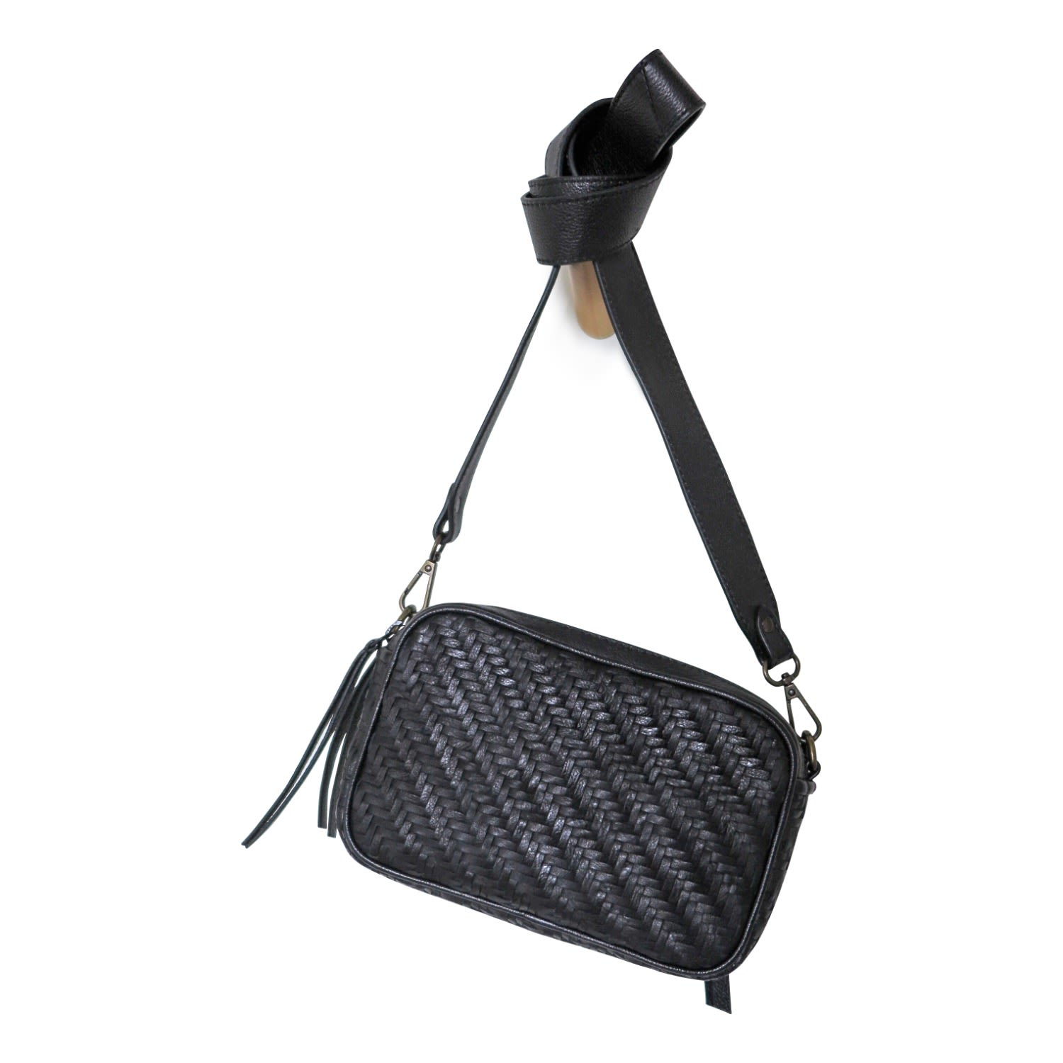 Atelier Du Sac Women's Bea Woven Leather Camera Crossbody Bag Black