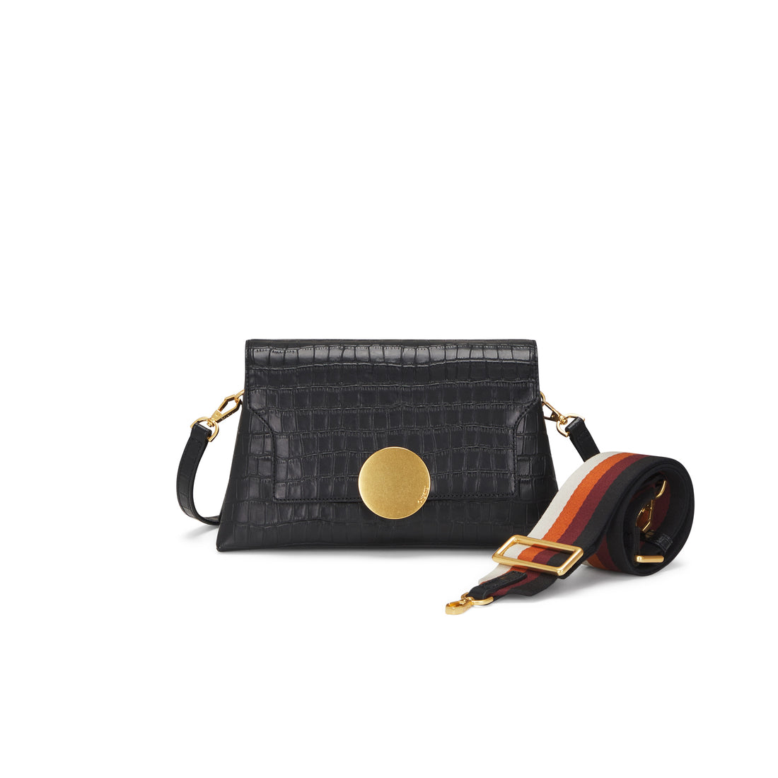 Oryany Lottie Flap Croco Crossbody Bag In Black