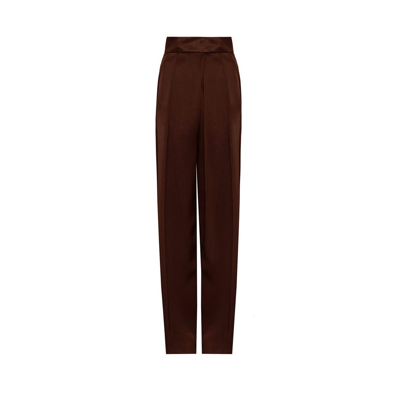 Women’s Pleated High-Waisted Brown Satin Trousers Medium Rue Les Createurs