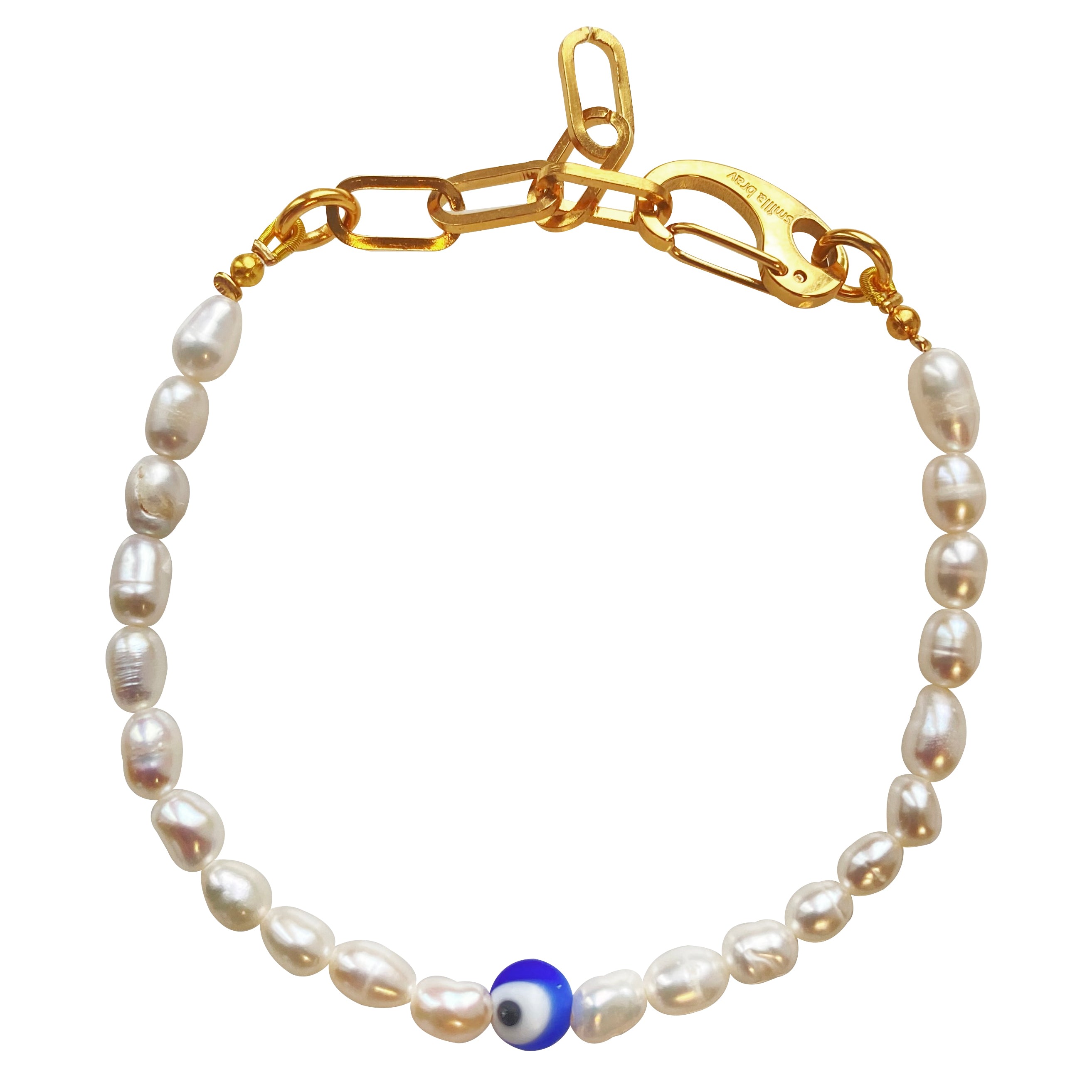 Smilla Brav Women's Gold / Blue / White Evil Eye Pearl Bracelet Dasha In Multi