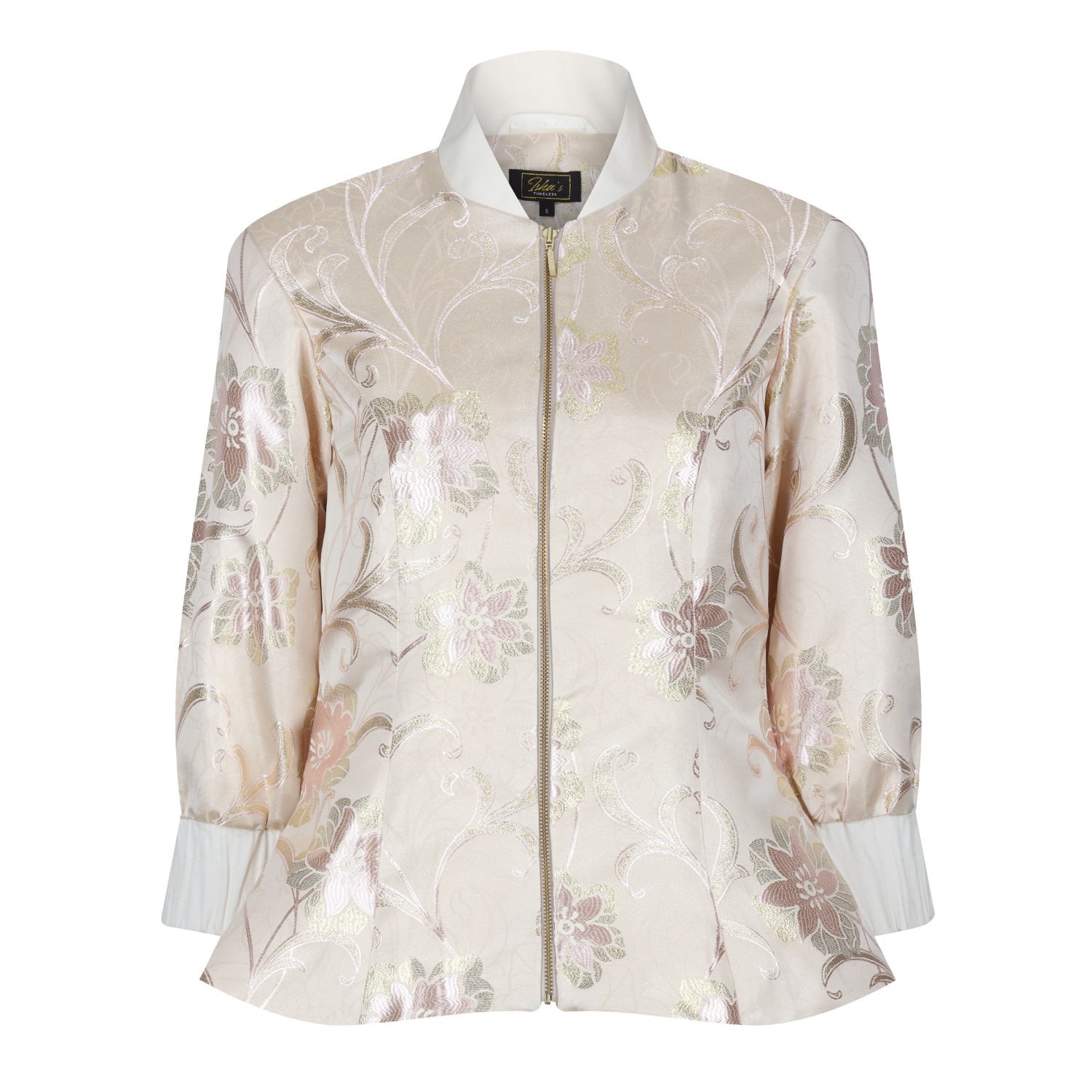 Isha's Timeless Women's Gold Ivory Shimmery Flora Fitted Jacket Blouse In Gold