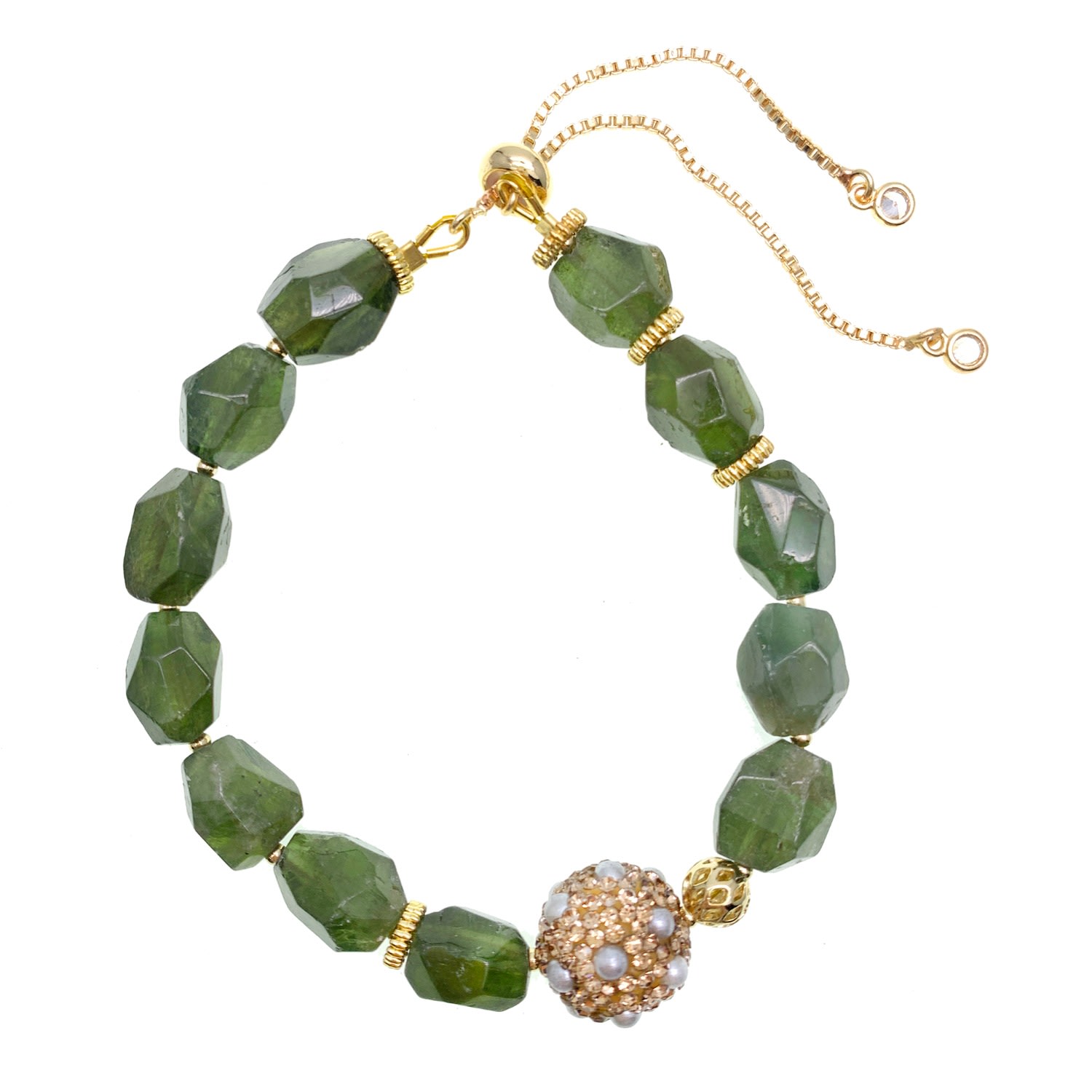 Farra Women's Green Natural Diopside Adjustable Bracelet