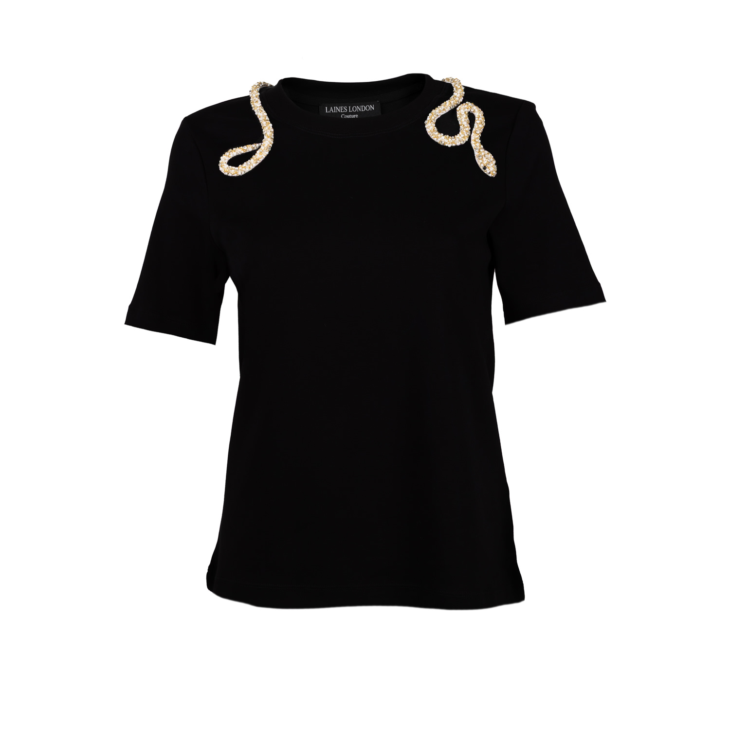 Laines London Women's Laines Couture Embellished Crystal Wrap Around Snake T-shirt - Black