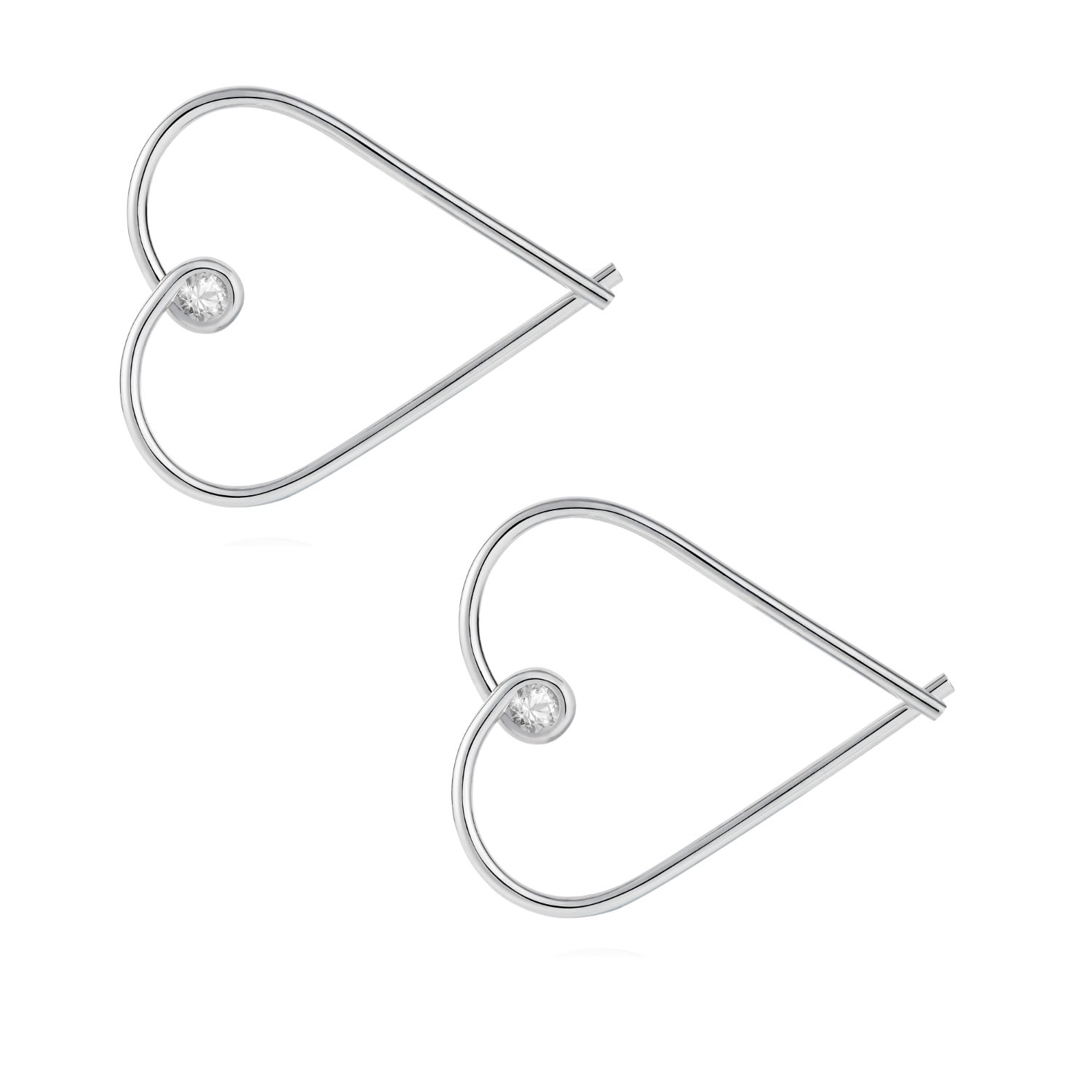 Women’s Heart Hoop Earrings - Diamonds & Silver Lee Renee