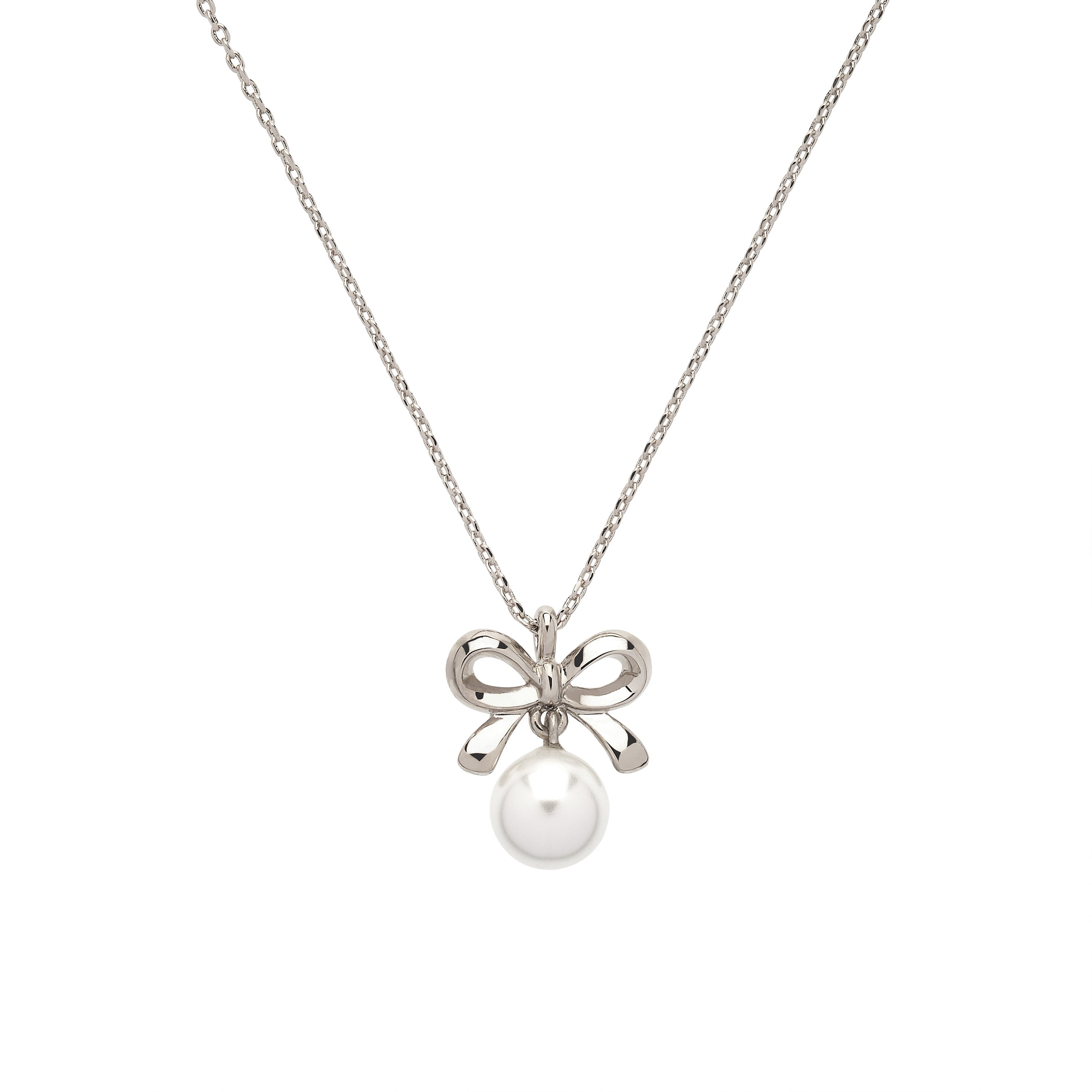 Emma Holland Jewellery Women's White / Silver Platinum Bow & Pearl Pendant