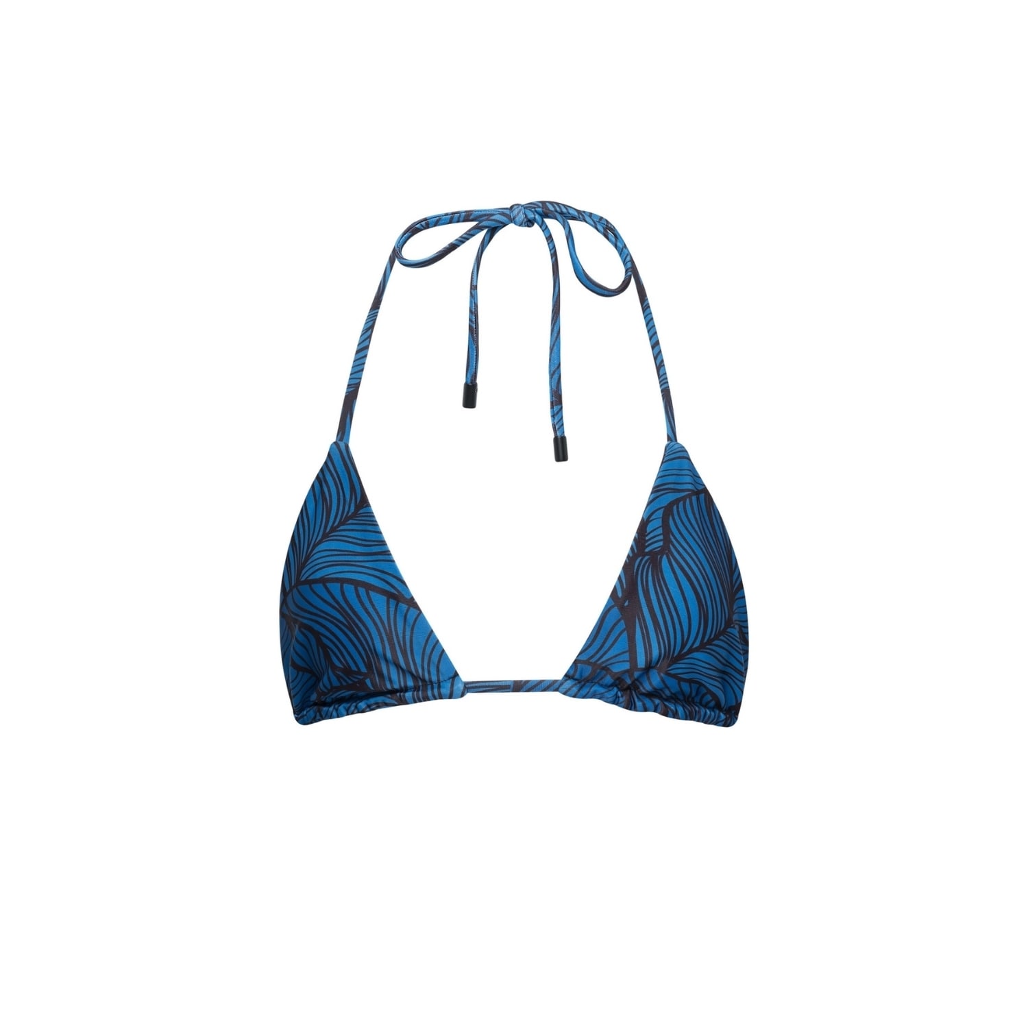 Playaluxe Women's Blue / Black Waikiki Triangle Bikini Top Blue Leaf In Black/blue