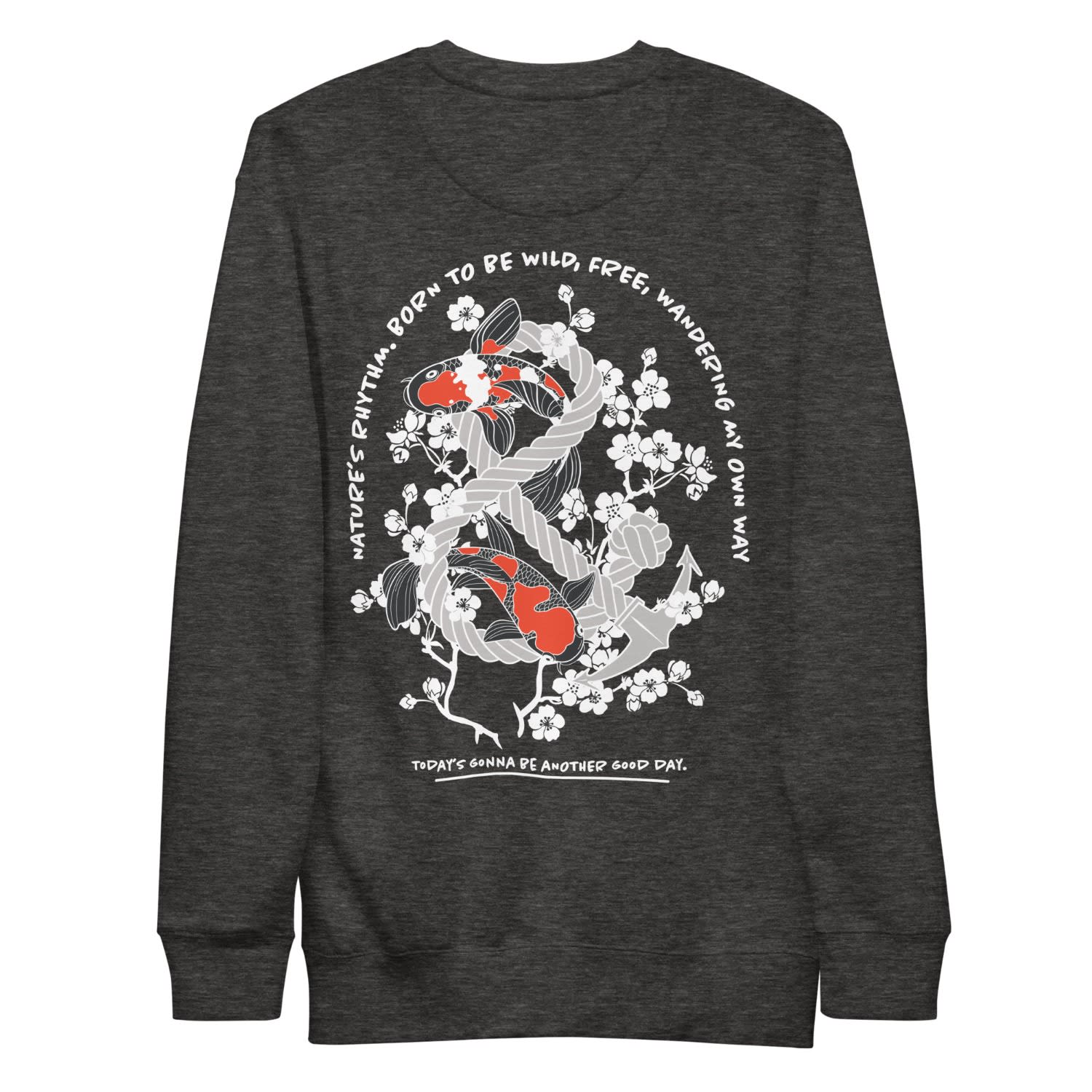 Anchor & Crew Black / Grey Charcoal Heather Koi Fish Another Good Day Cotton Blend Sweatshirt - Women In Black/grey