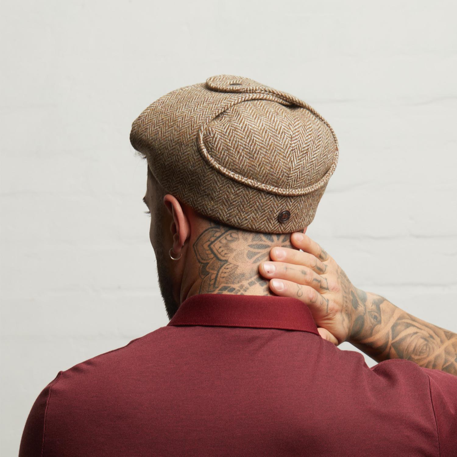Dasmarca Hats Men's Neutrals Logan Heather Tweed Wool Checks Italian Cap With Earflaps Trapper