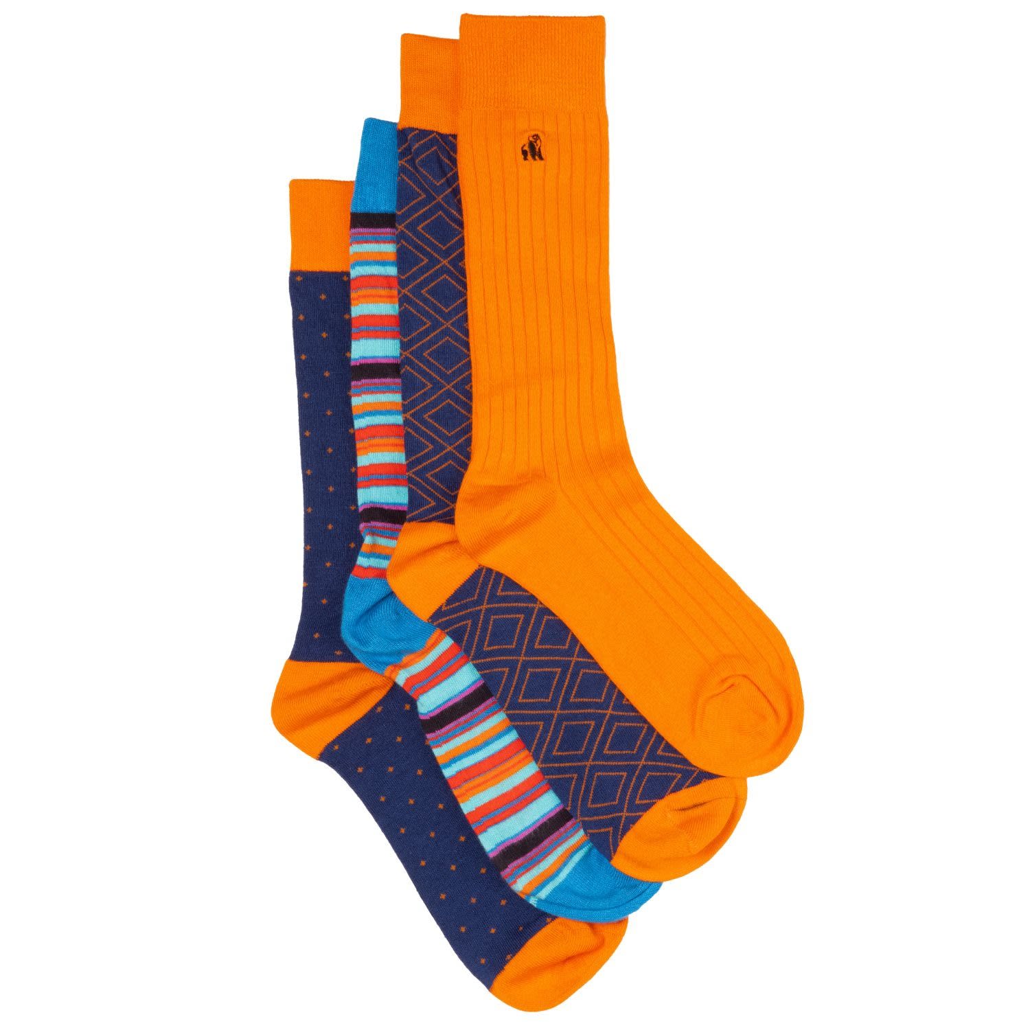 Men’s Orange & Blue Bamboo Sock Bundle - Four Pairs Large Swole Panda