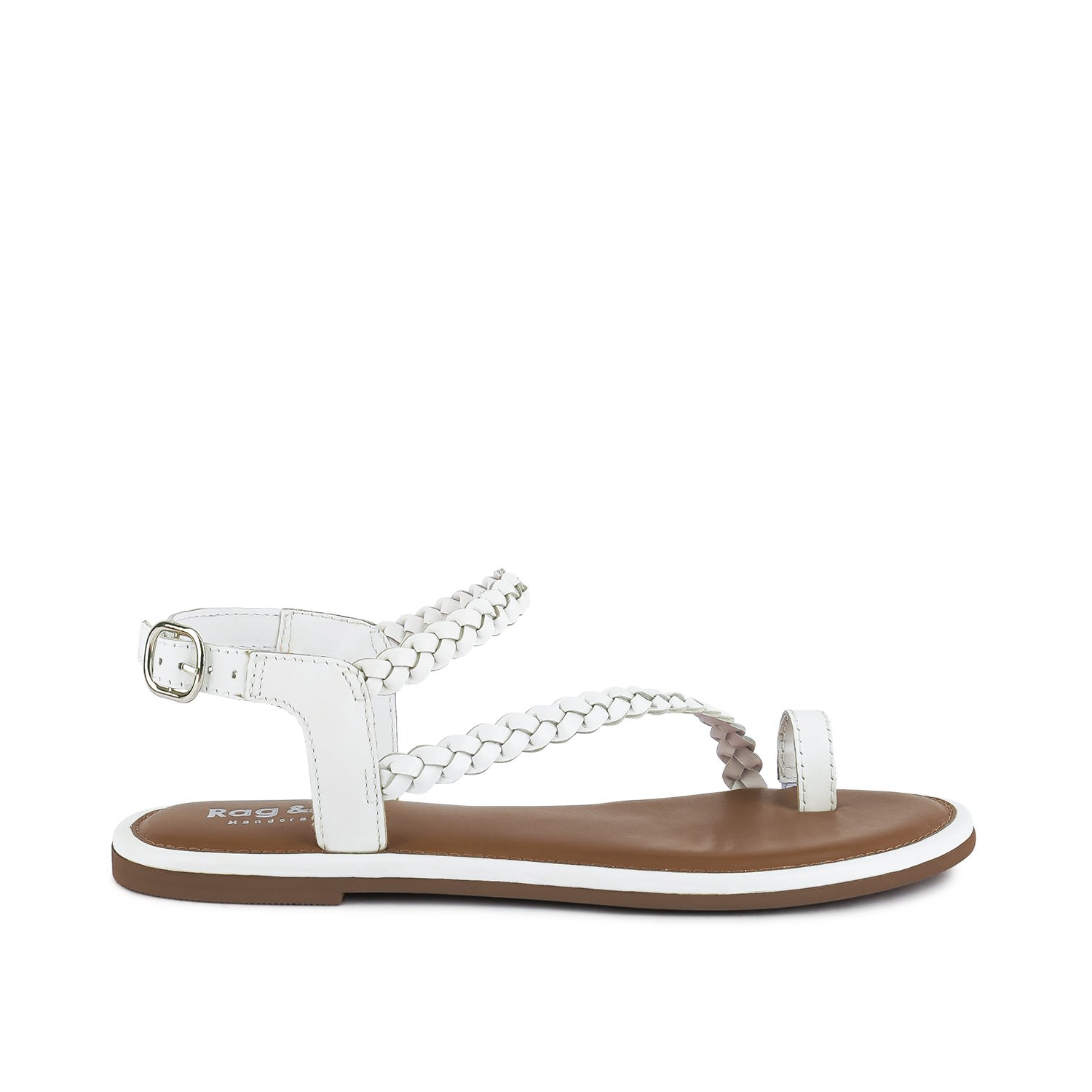 Women’s Stallone White Braided Flat Sandals 8 Uk Rag & Co.