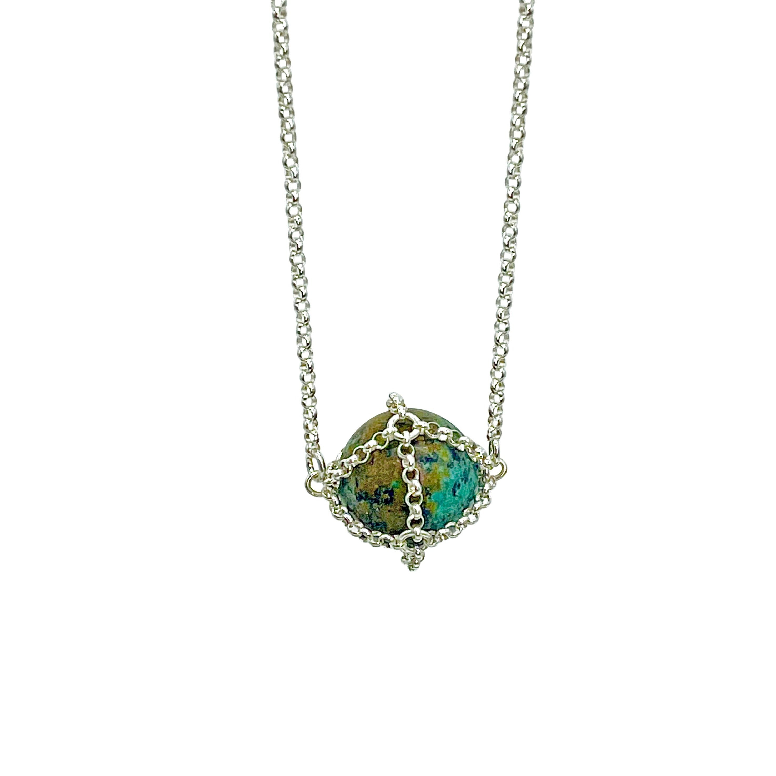 Mhart Women's Green / Silver African Turquoise Necklace