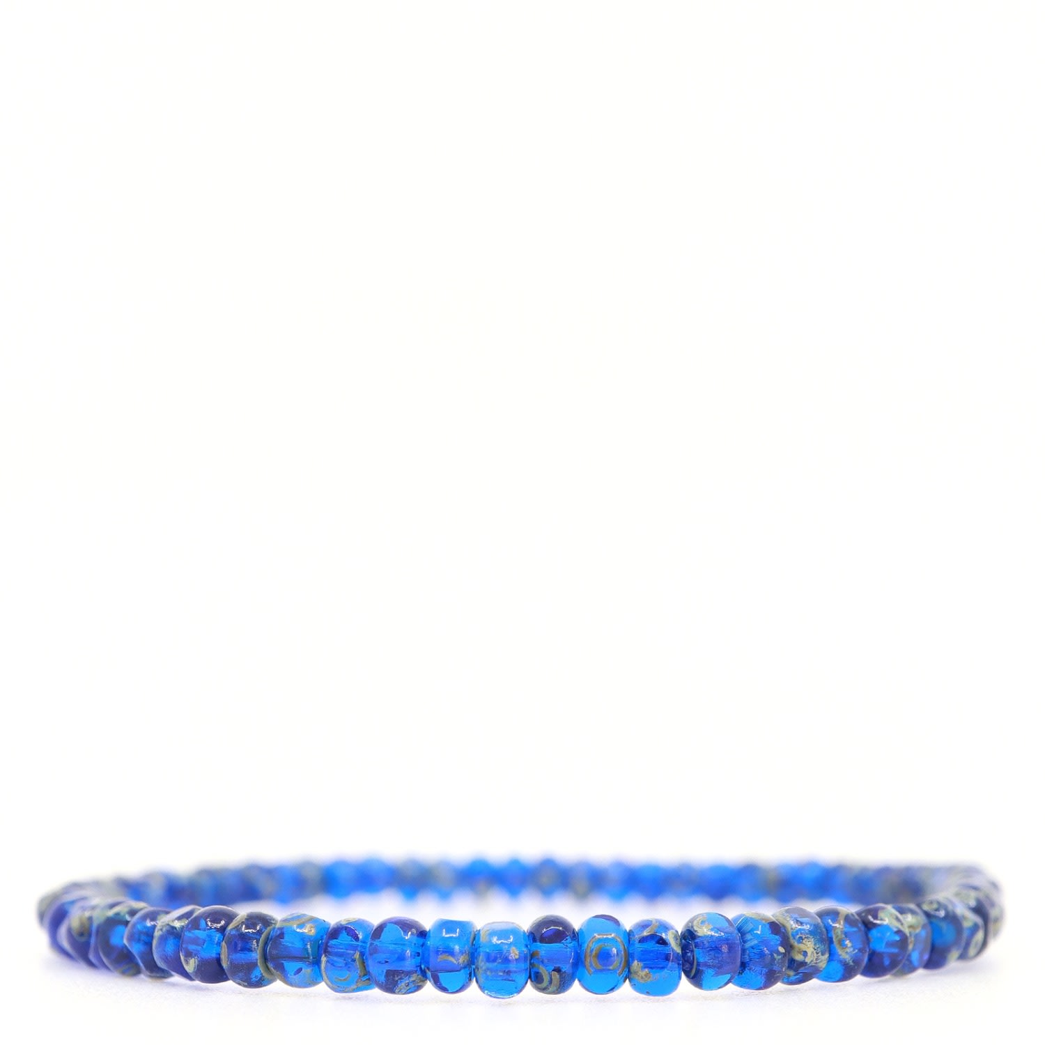 Shar Oke Men's Blue Sapphire Tri Cut Czech Picasso Beaded Bracelet