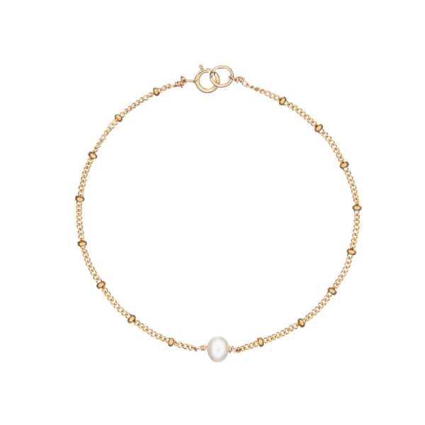 Lily & Roo Gold Single Pearl Bracelet On Satellite Chain In Pearl