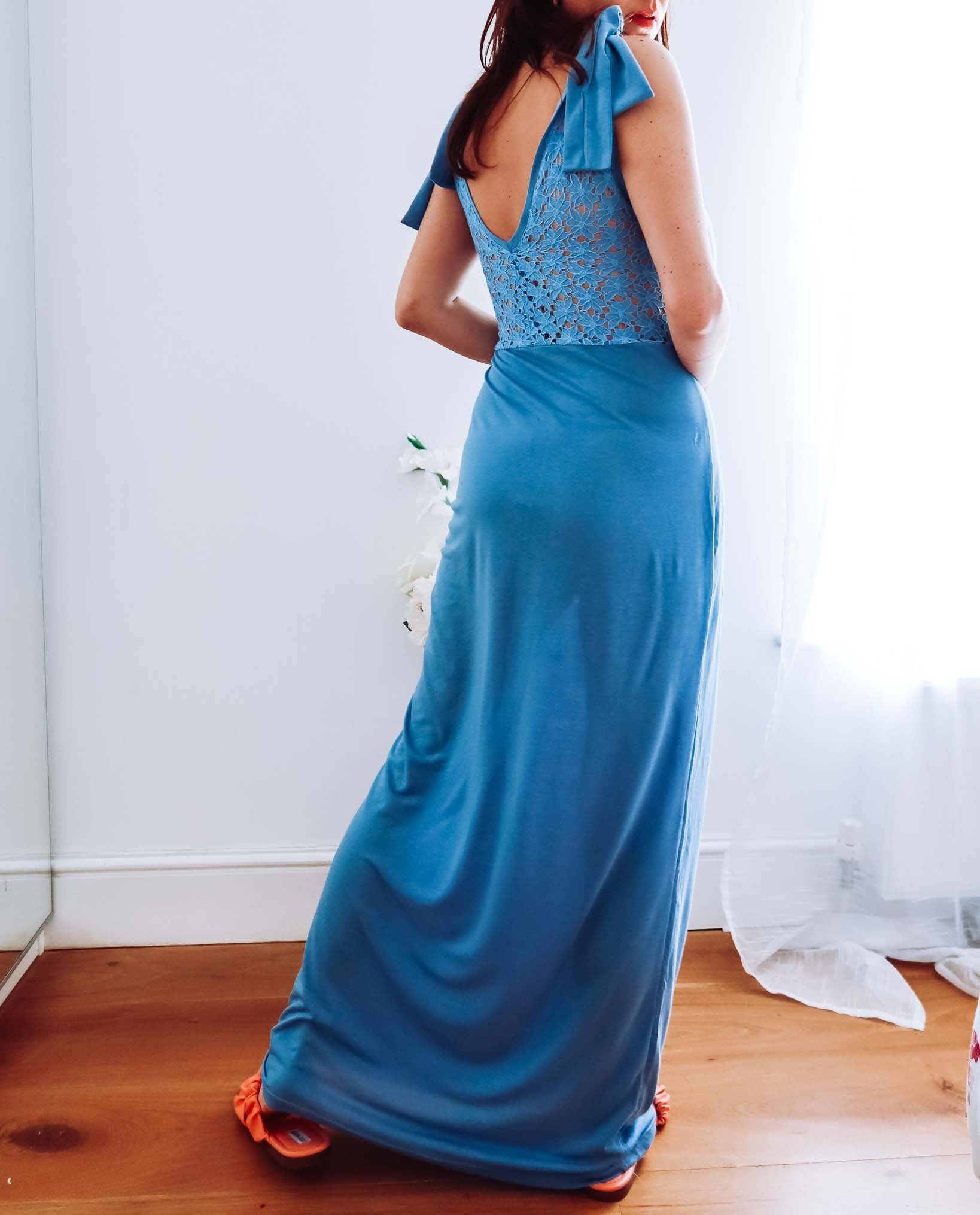 Blue Lace Back Maxi Dress Sophie Cameron Davies Wolf Badger