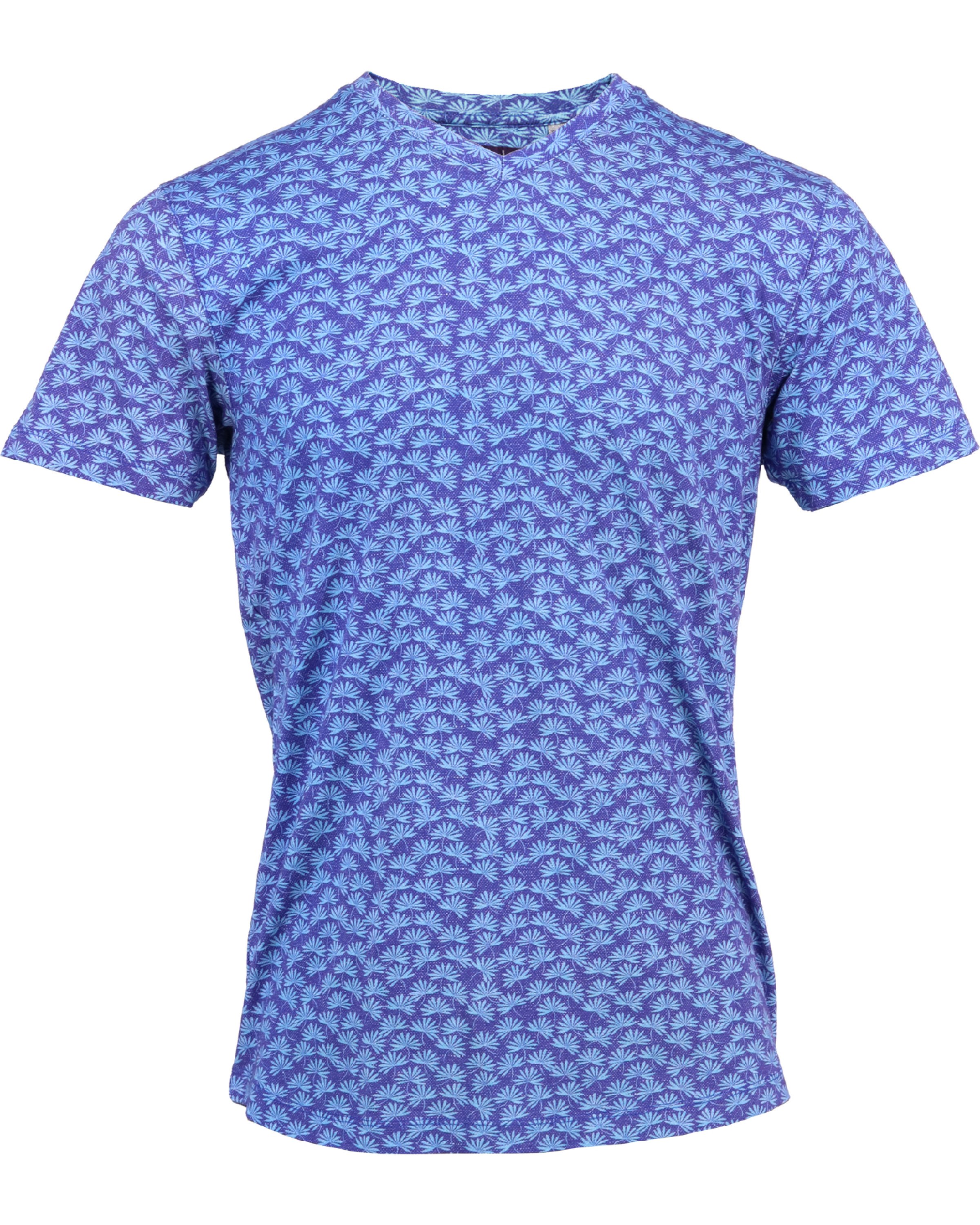 Lords Of Harlech Maze Leaves Azure V-neck Tee In Blue