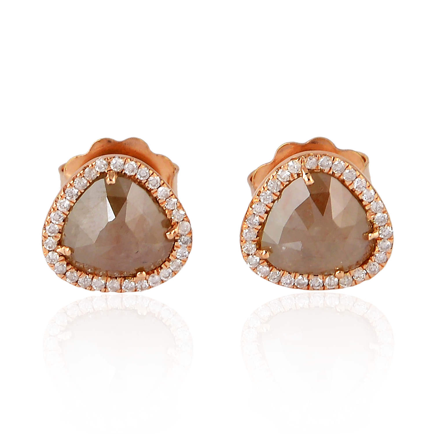 Artisan Women's Pink / Brown 14k Rose Gold Triangle Earrings With Natural Ice Diamonds In Brown