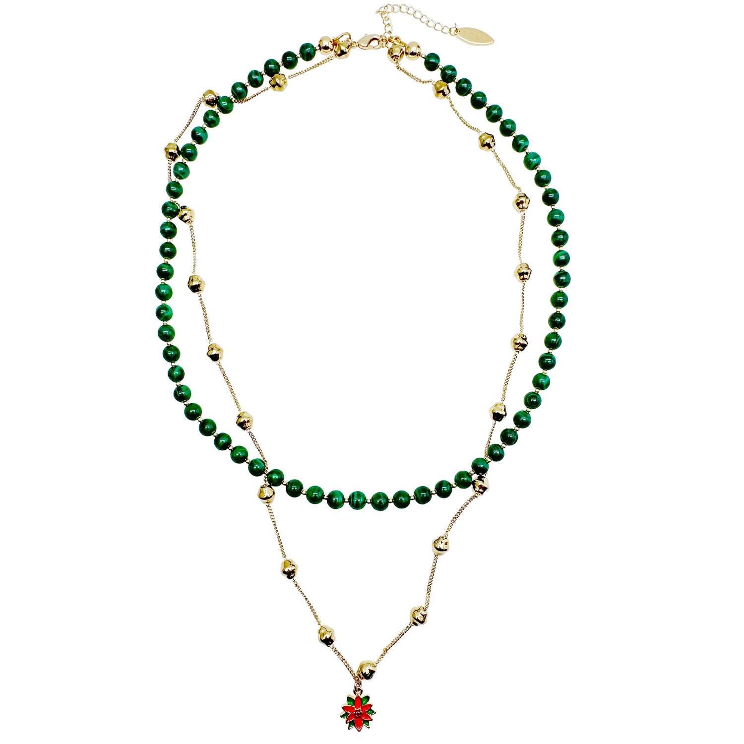 Farra Women's Green / Blue Christmas Malachite With Chain Chain Double Layers Necklace In Multi