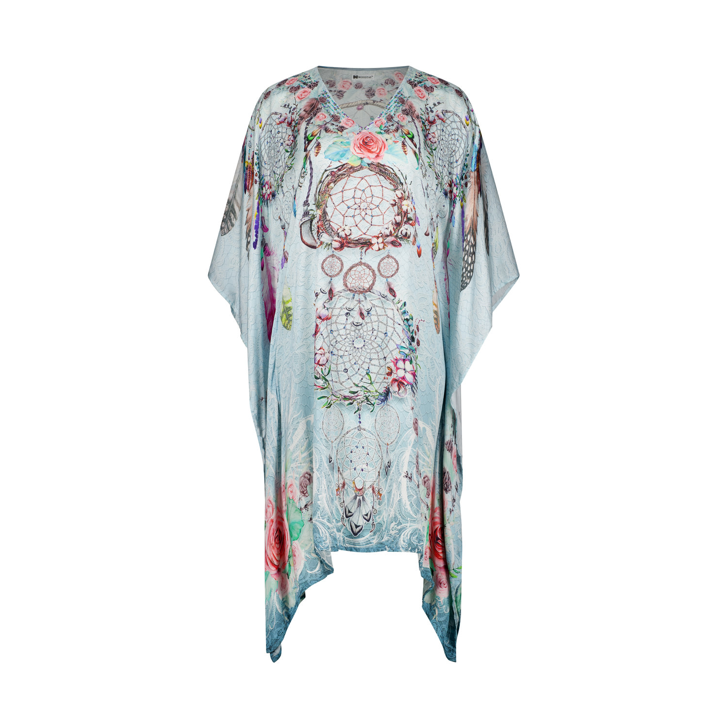 Modistas Women's Blue Dream Catcher Mini Aqua Kaftan In Blue