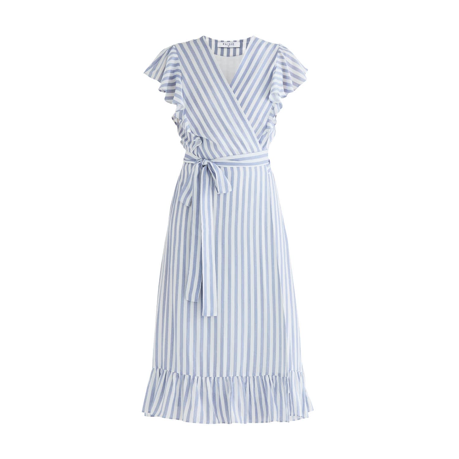 blue white wrap dress