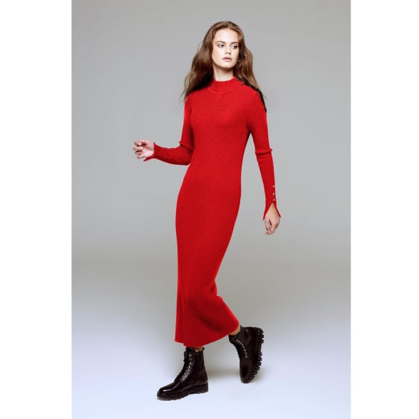 Rumour London Adriana Maxi Ribbed Wool Dress In Scarlet In Wool